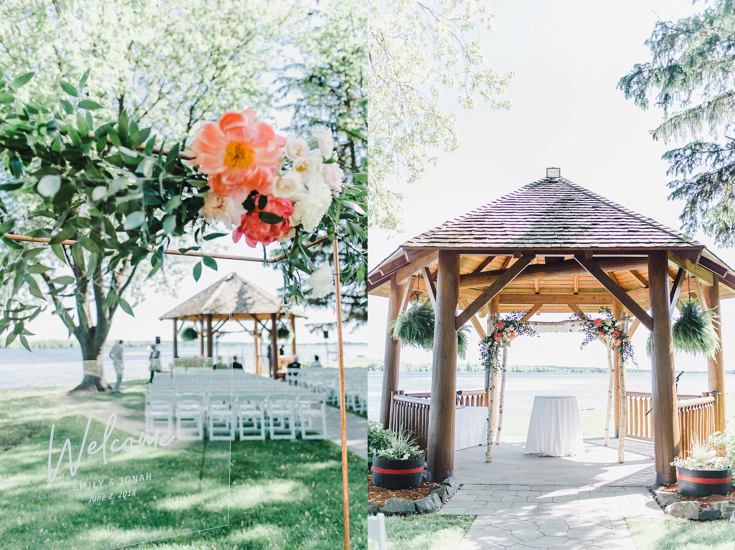  Underneath the wooden canopy, the huppah was draped with white linen and stood over a beautiful flower-filled arch. 