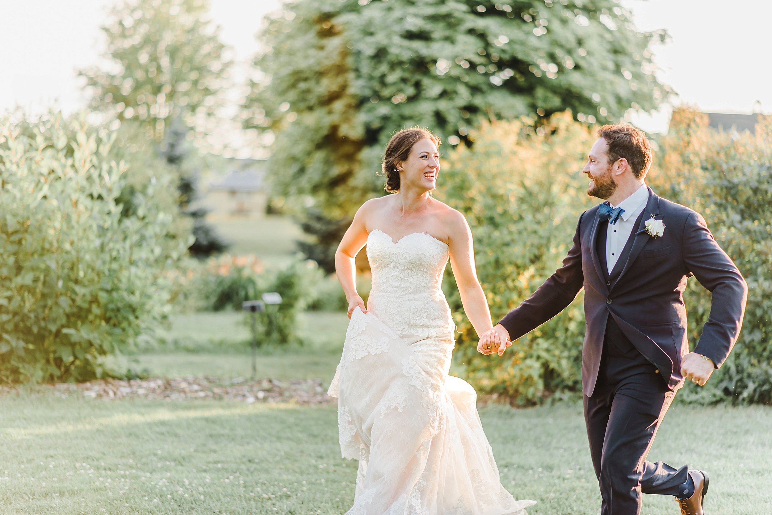  When sunset approached, we had a few minutes to run off on the grounds to capture these fleeting ‘just married’ moments between the two.  We were blessed with a golden glowy sky. 