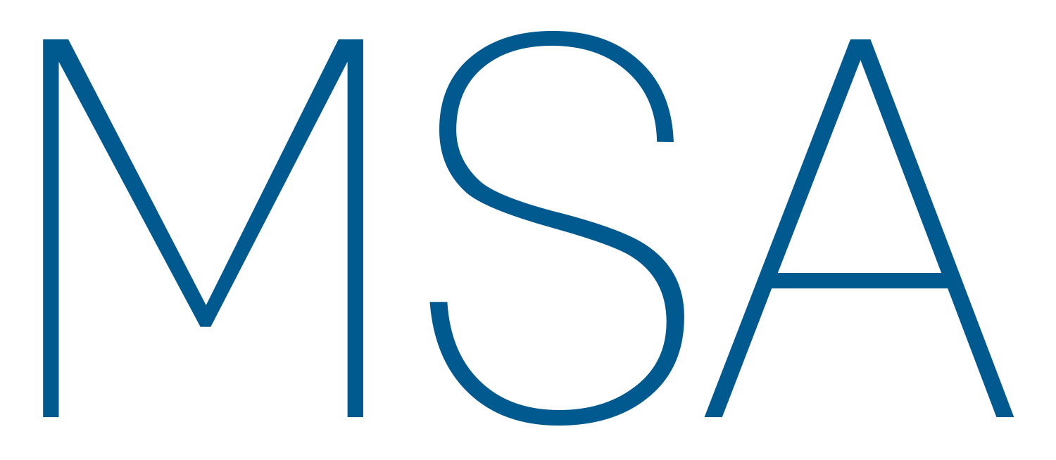 Stylized text spelling out 'MSA' in navy blue