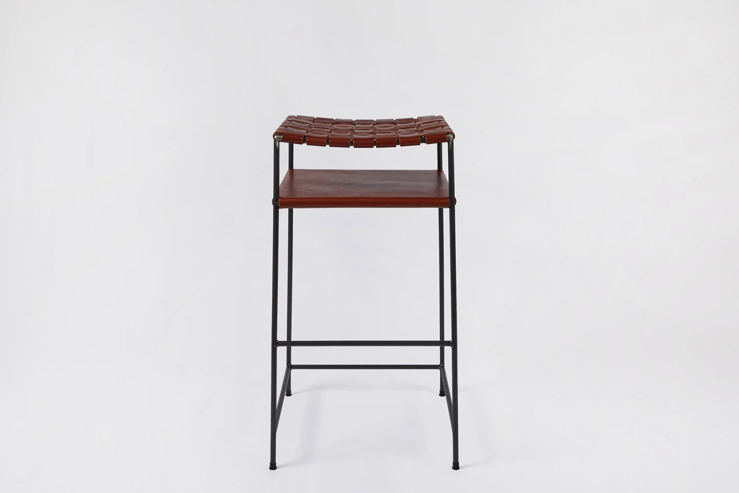 WOVEN COGNAC LEATHER BAR STOOL — FAIR