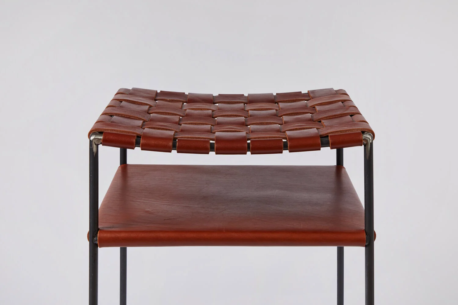 WOVEN COGNAC LEATHER BAR STOOL — FAIR