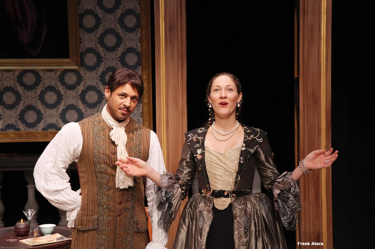 Olivia Osol as The Countess and Andy Hardaway as The Count in the Asolo Conservatory production of The Rehearsal.