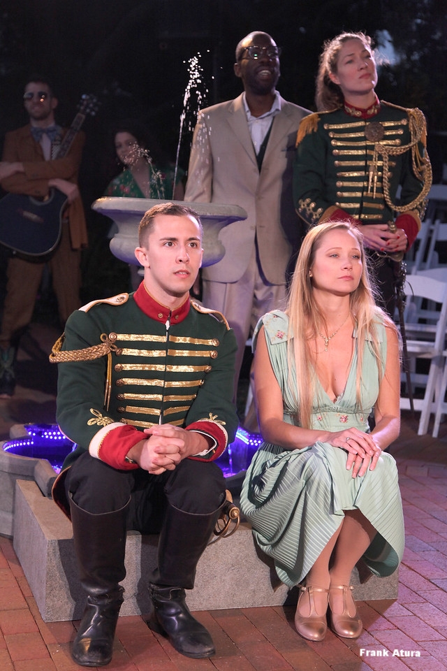  Olivia Osol as Dona Petra (Don Pedro), Lawrence James as Leonato, Katie Sah as Hero and Scott Shomaker as Claudio in the Asolo Conservatory production of Much Ado About Nothing. 