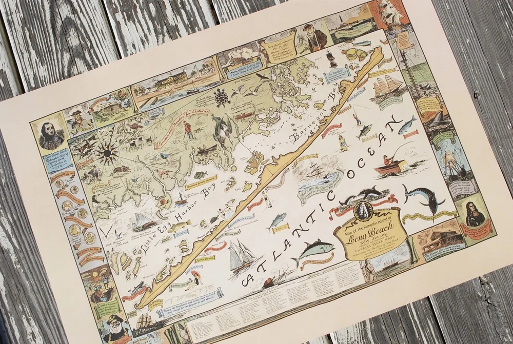 Lure of Long Beach Island Restored Vintage Map