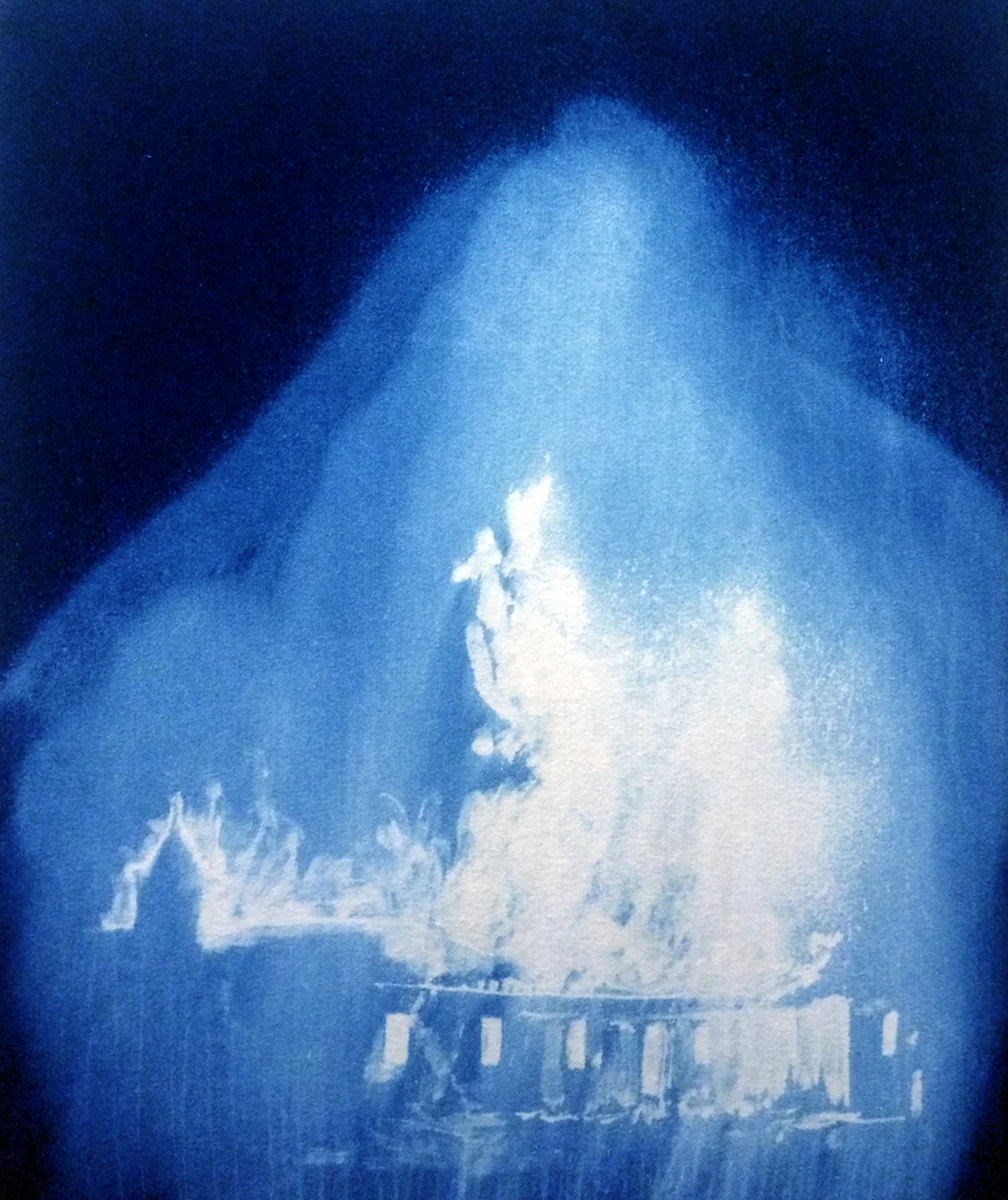 Church, 2015 Bleach on denim 24 x 36 inches