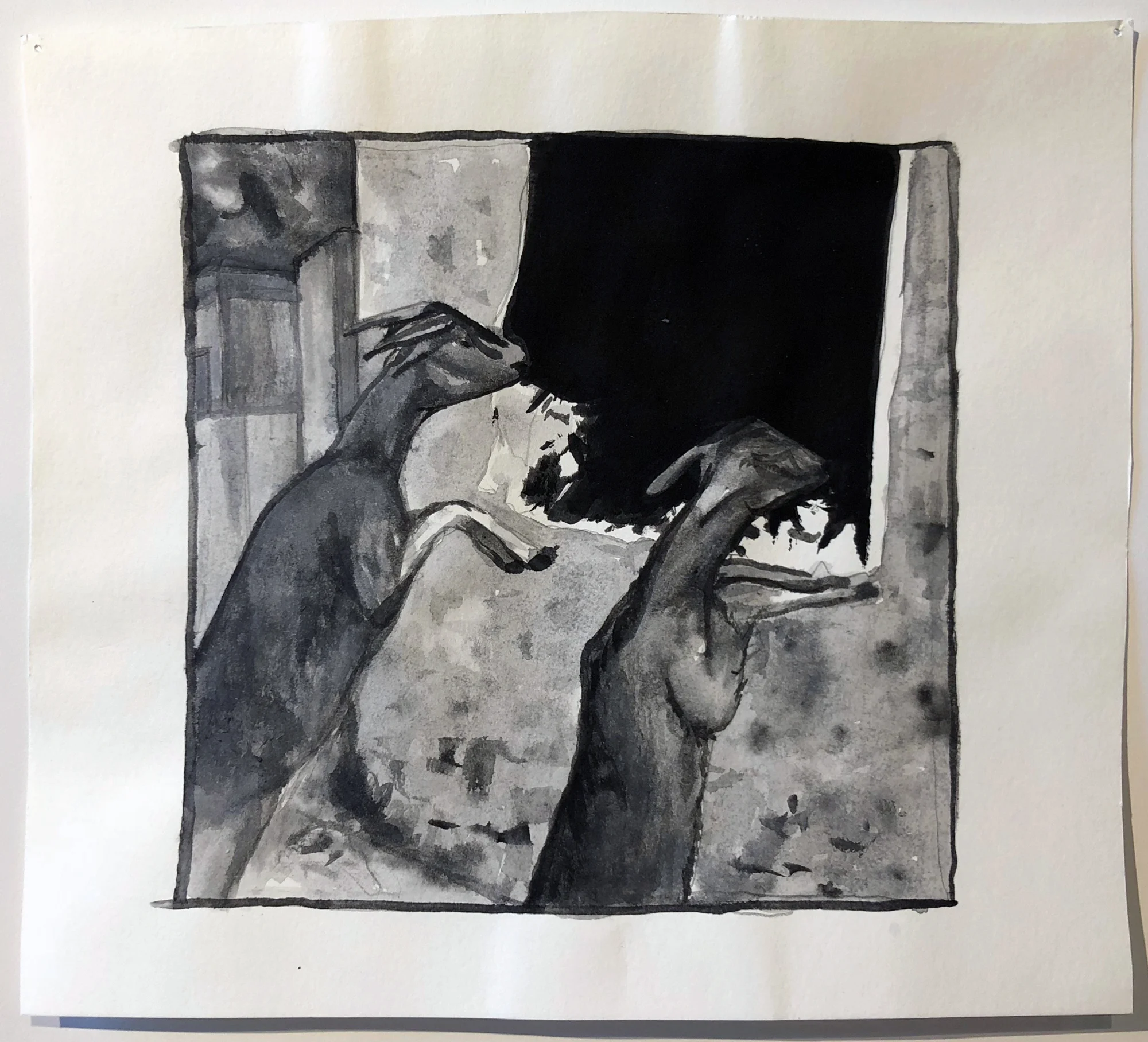 Untitled , 2018 Black gesso on paper 9 x 8 inches