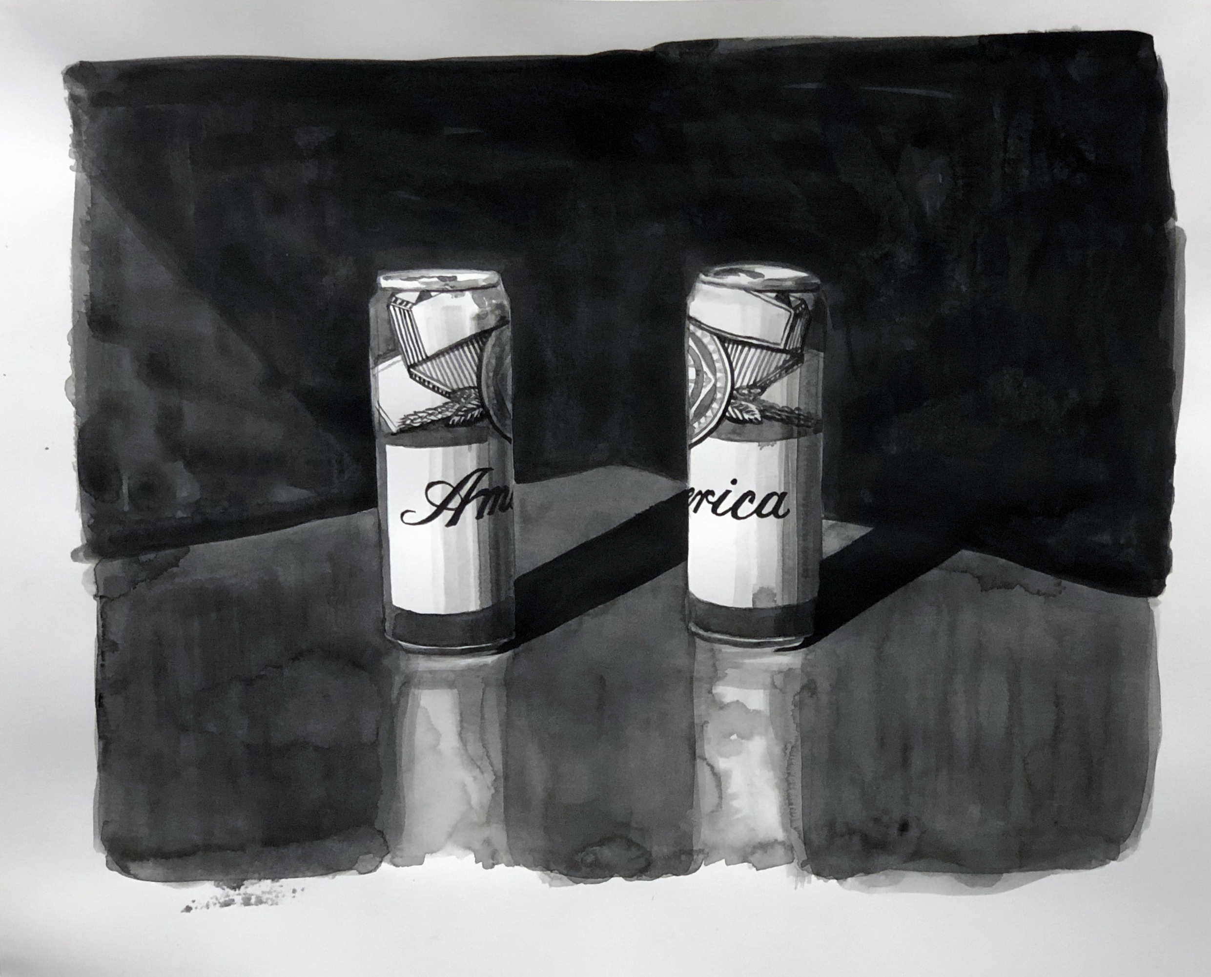   America (Budweiser II) , 2019 Black gesso on paper 14 x 17 inches (36cm x 43cm) 