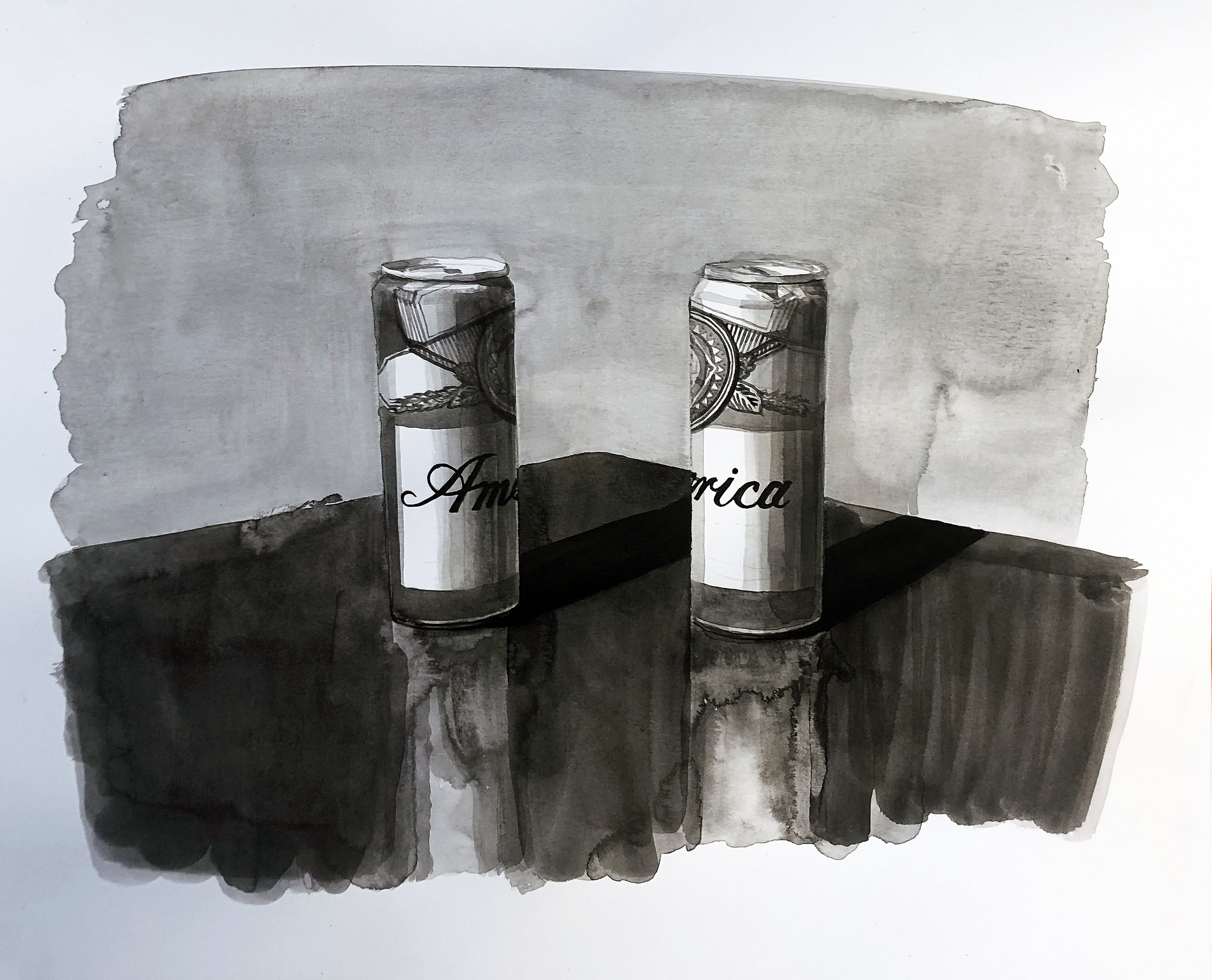   America (Budweiser I) , 2019 Black gesso on paper 14 x 17 inches (36cm x 43cm) 