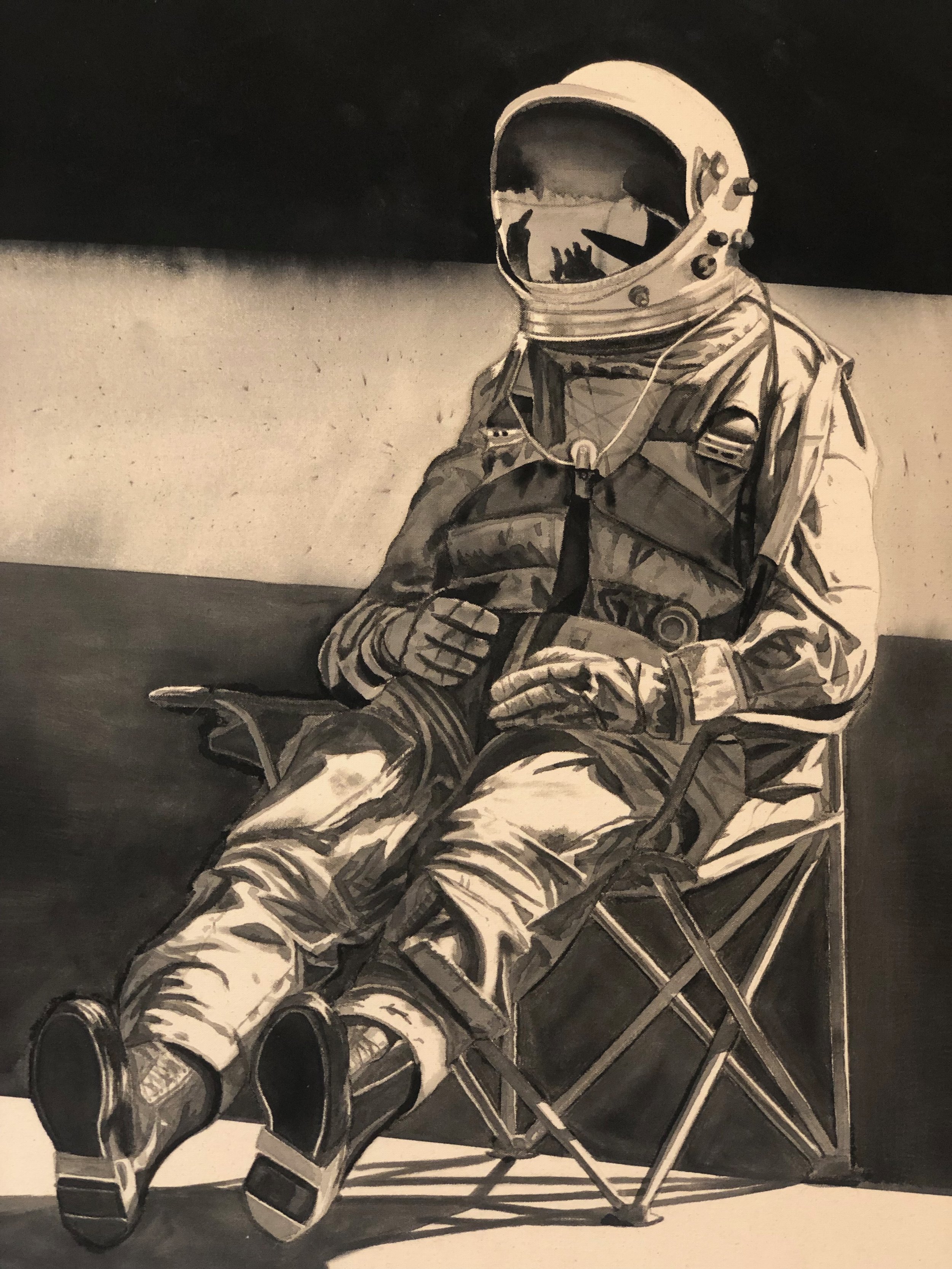   The Astronaut  [detail], 2019 Black gesso on canvas 36 x 48 inches (91.4cm x 122cm) 