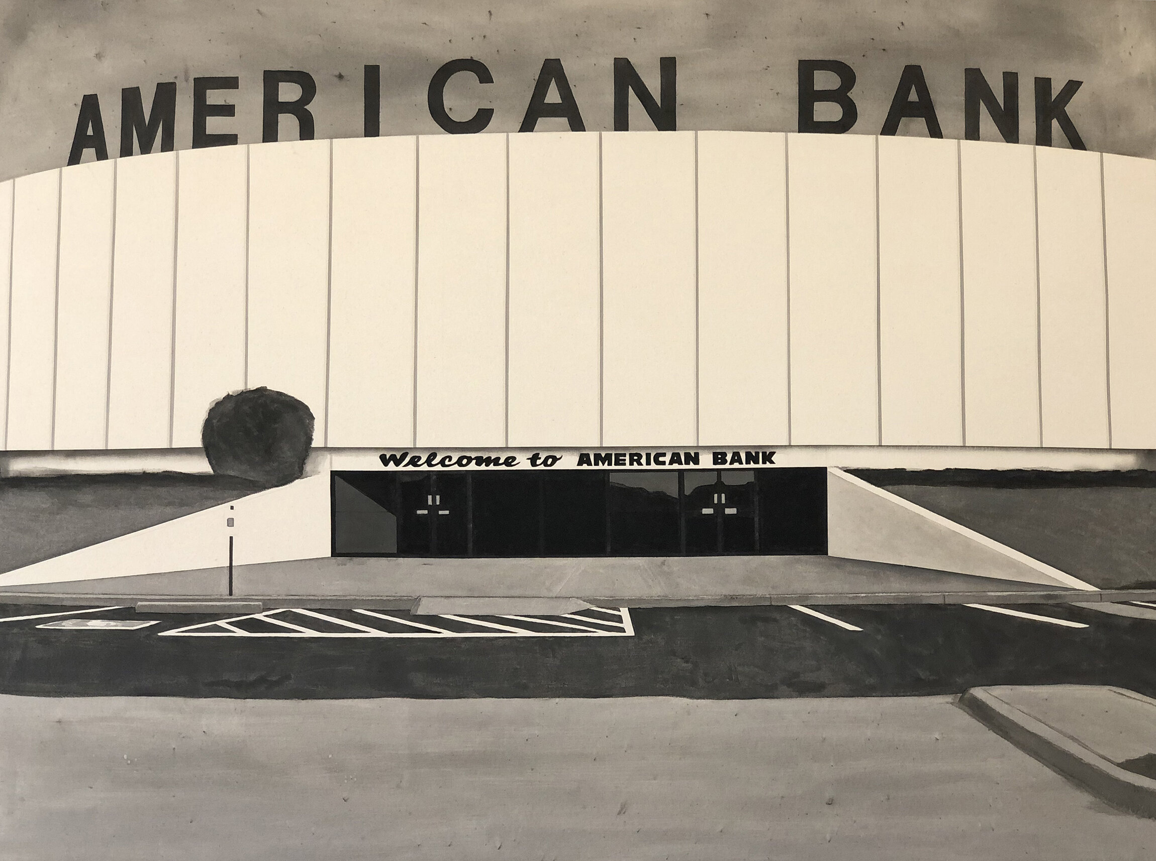   American Bank  [detail], 2020 Black gesso on canvas 74 x 77 inches (1.87m x 1.95m) 