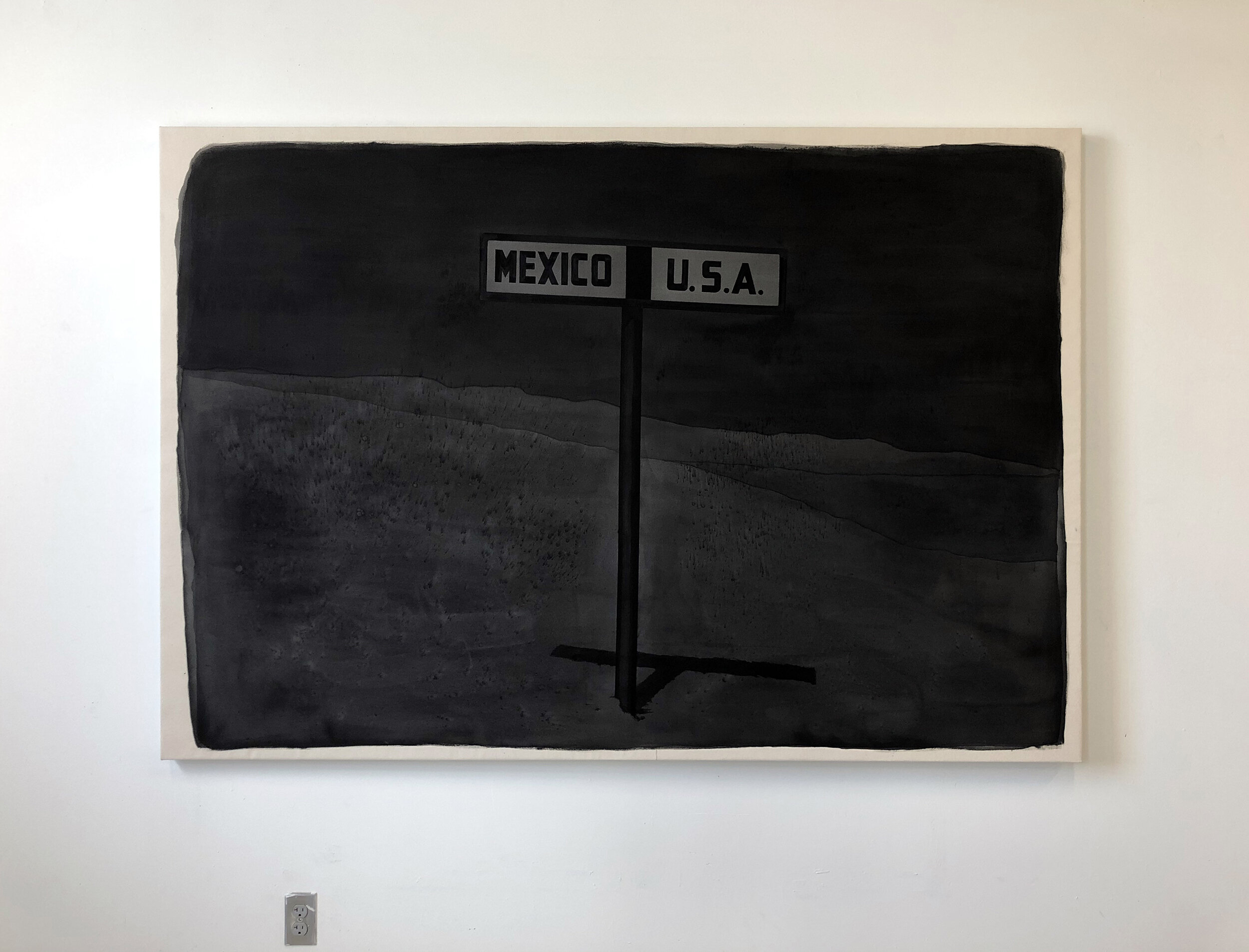  The Border (Night) , 2020 Black gesso on canvas 54 x 79 inches (1.37m x 2.0m) 