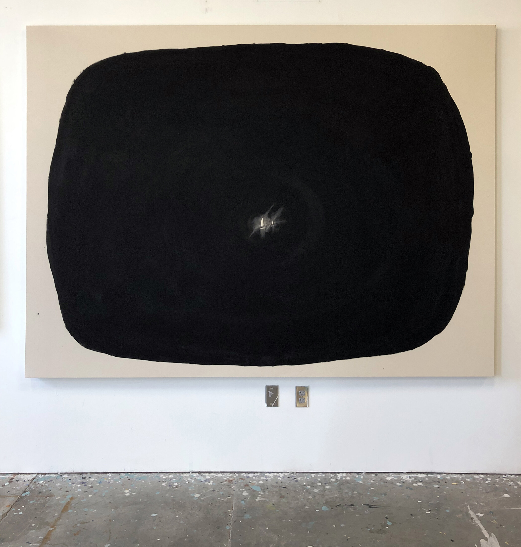   Not Yet Titled (Candles) , 2020 Black gesso on canvas 72 x 96 inches (1.83m x 2.43m) 
