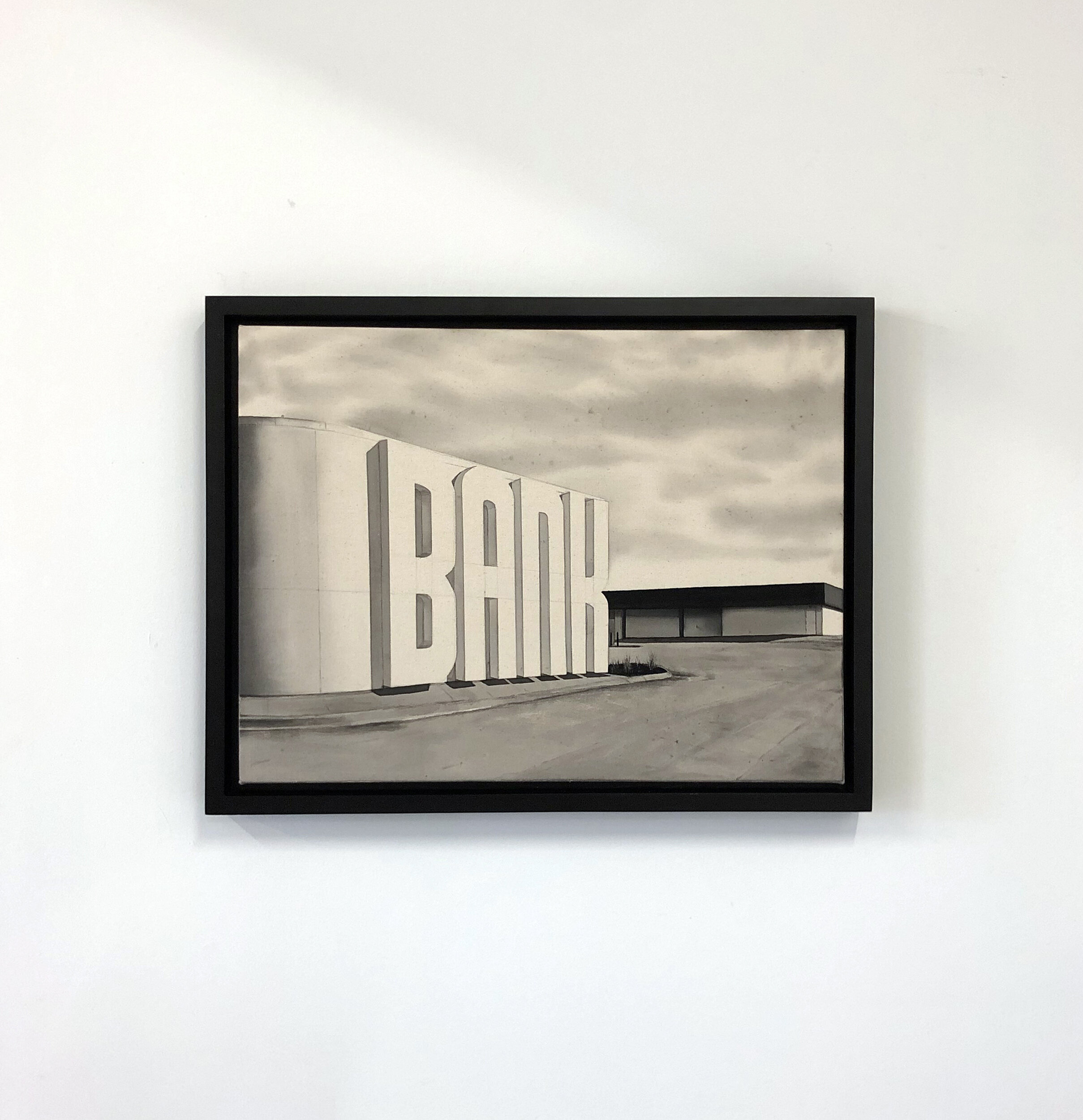   Omaha (for Ed Ruscha) , 2020 Black gesso on canvas 18 x 24 inches (46cm x 61cm) 