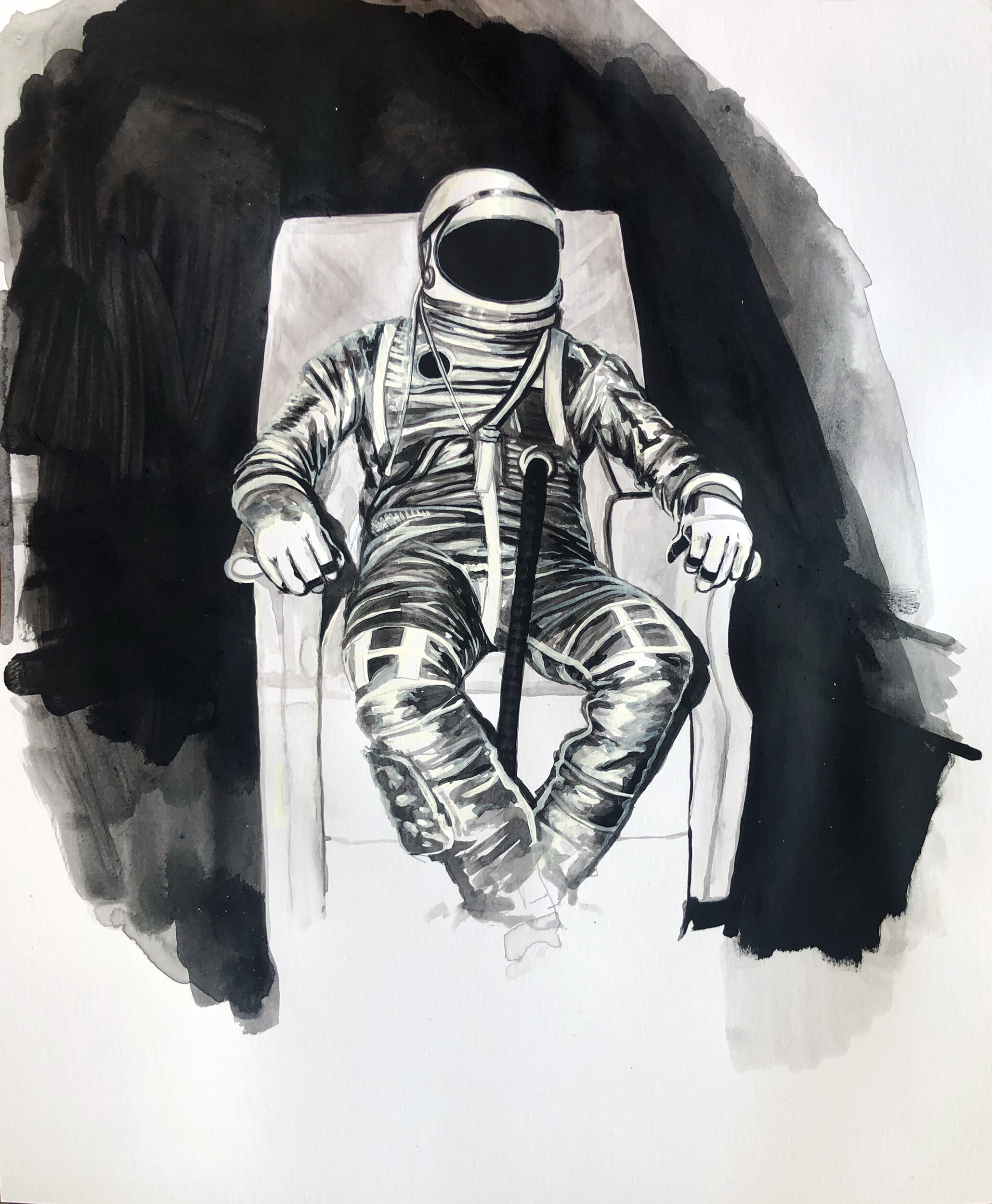  Untitled (Astronaut), 2020 Black gesso on paper 14 x 17 inches (35.5 x 43cm) 