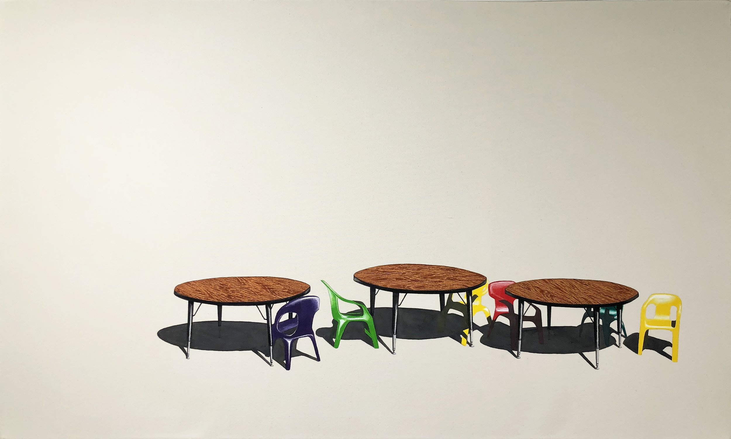   Chairs Missing , 2020 Acrylic and black gesso on canvas 36 x 60 inches (91.5cm x 152.4cm) 