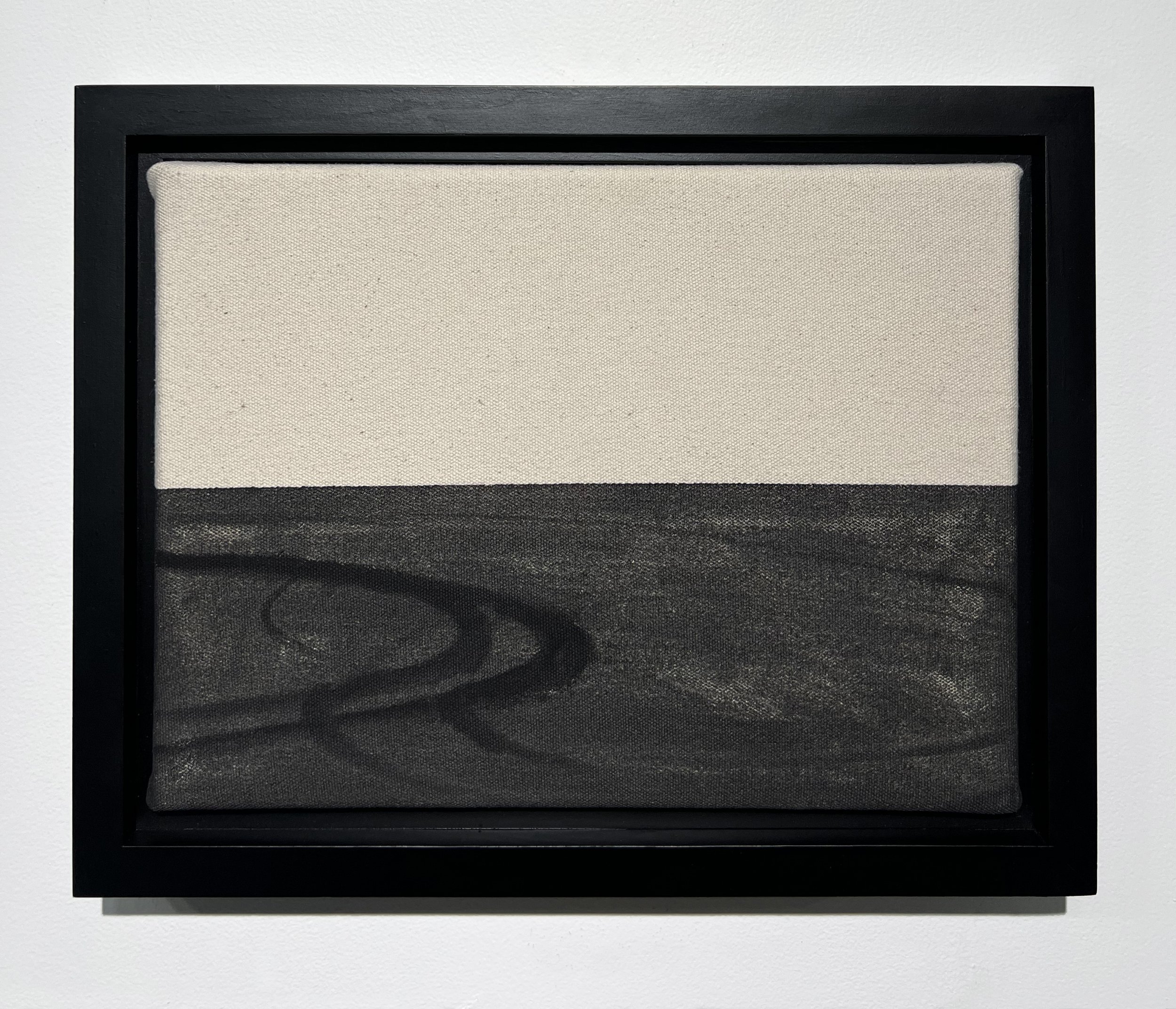  Untitled (tire tracks) , from Transcendental Series, 2022 Black gesso on raw canvas 9 x 12 inches (23cm x 30.5cm) 