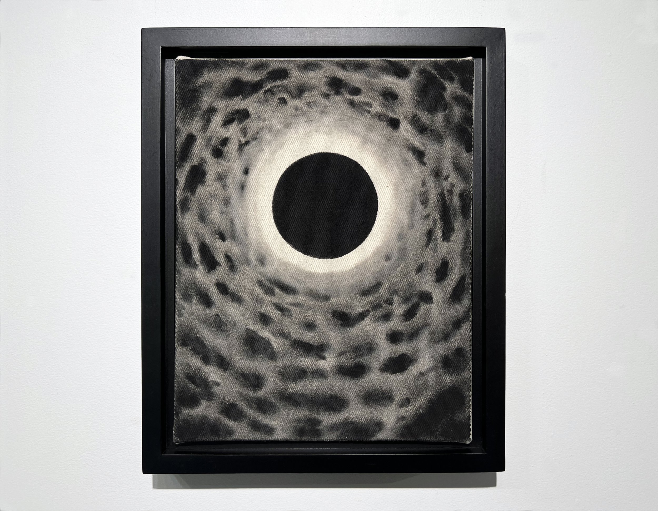   Untitled (black sun) , from Transcendental Series, 2022 Black gesso on raw canvas 11 x 14 inches (28cm x 35.5cm) 