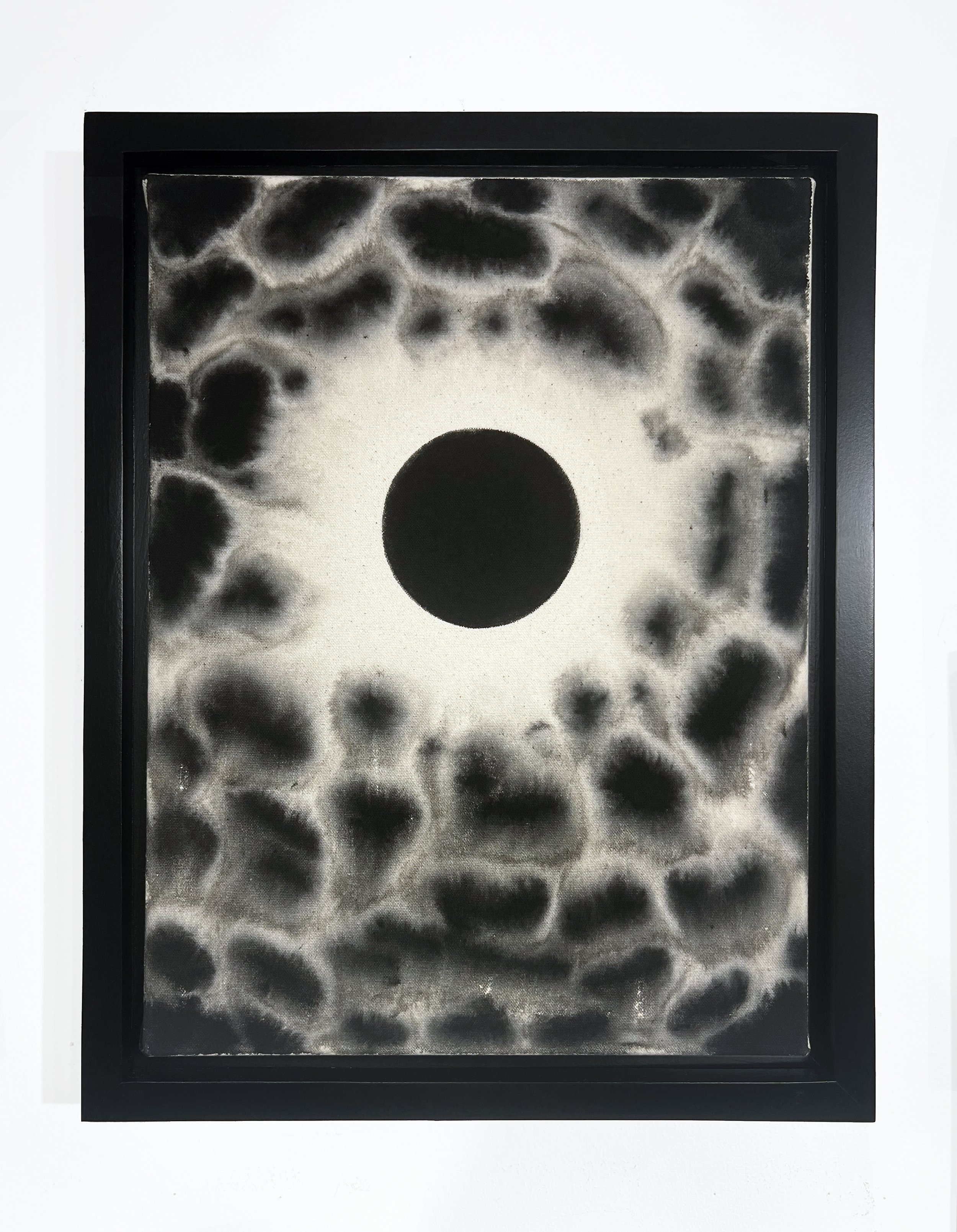   Untitled (black sun) , from Transcendental Series, 2022 Black gesso on raw canvas 11 x 14 inches (28cm x 35.5cm) 