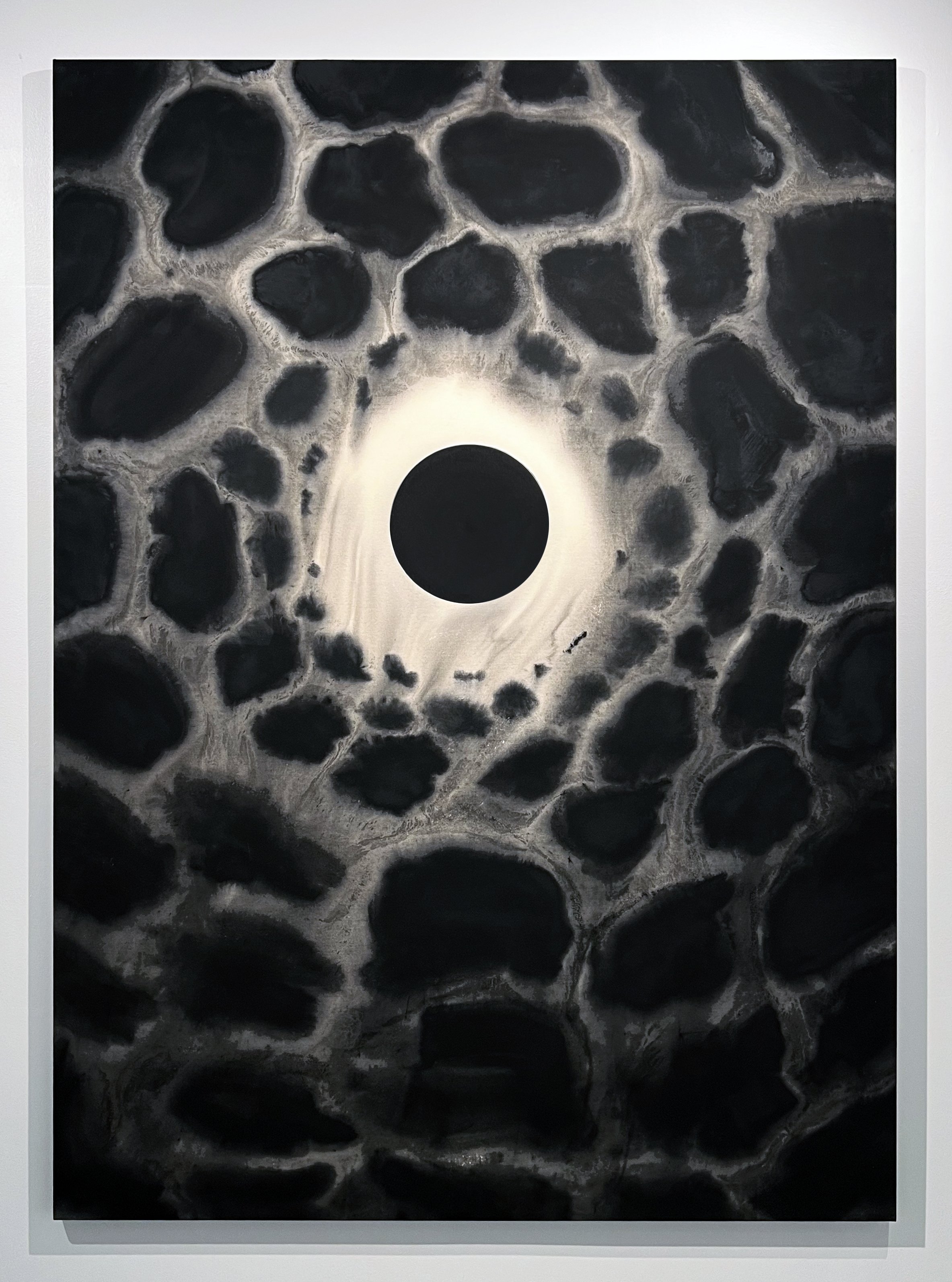   Untitled (Black Sun) , 2023 Black gesso on canvas 59 x 77 inches (150cm x 195cm) 