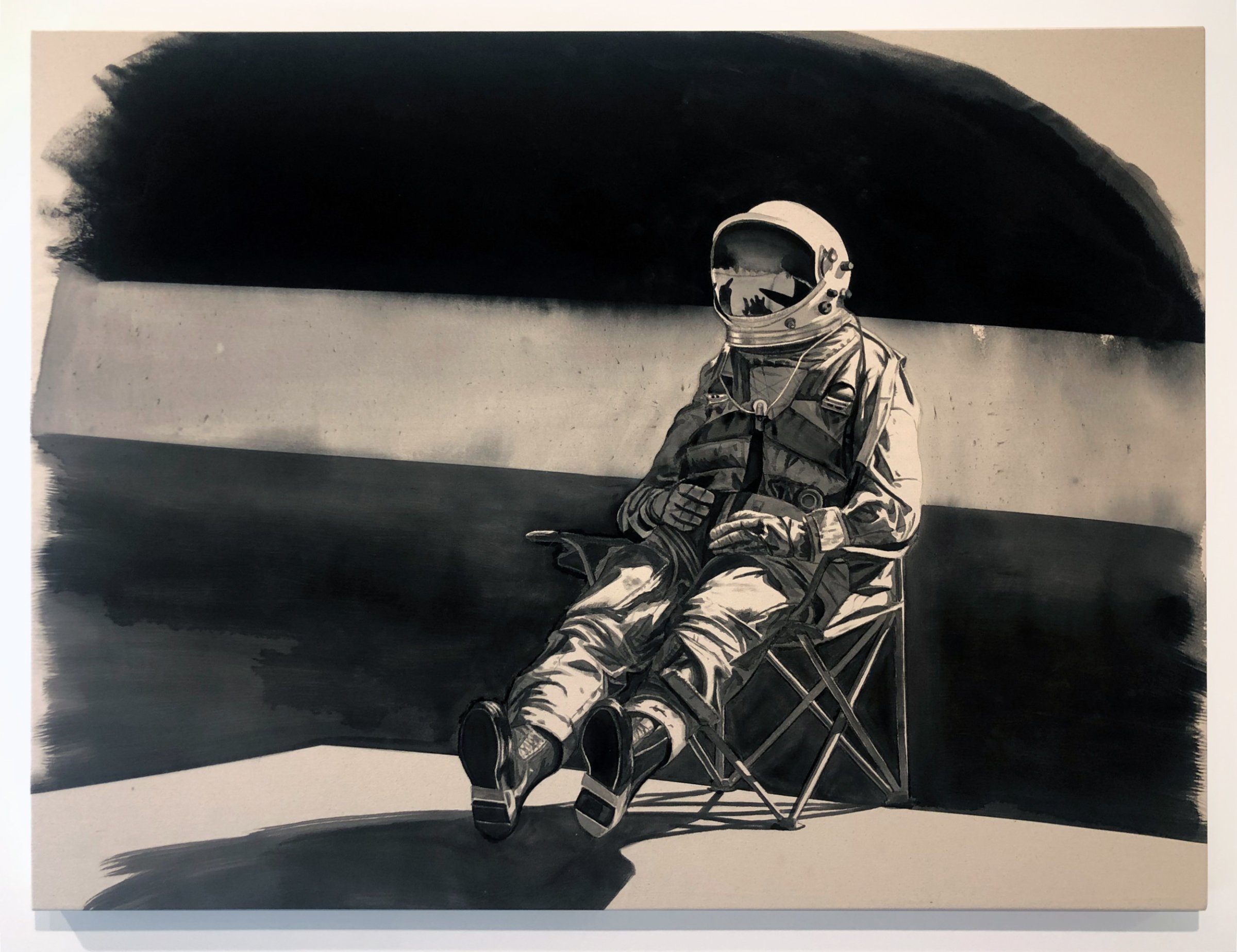   The Astronaut,  2019 Black gesso on canvas 36 x 48 inches (91.4cm x 122cm) 