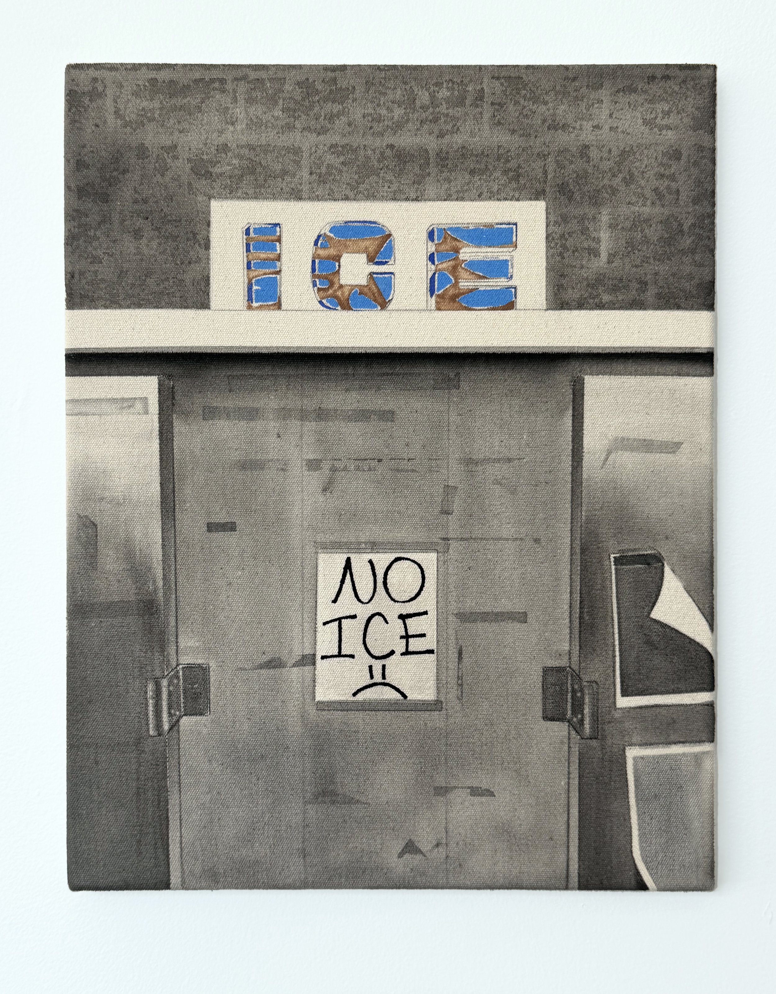   Ice (No Ice), Dollar General, Marfa, Sep 2024 , 2026 black gesso and acrylic on canvas 14 × 18 in (36 × 46 cm) 