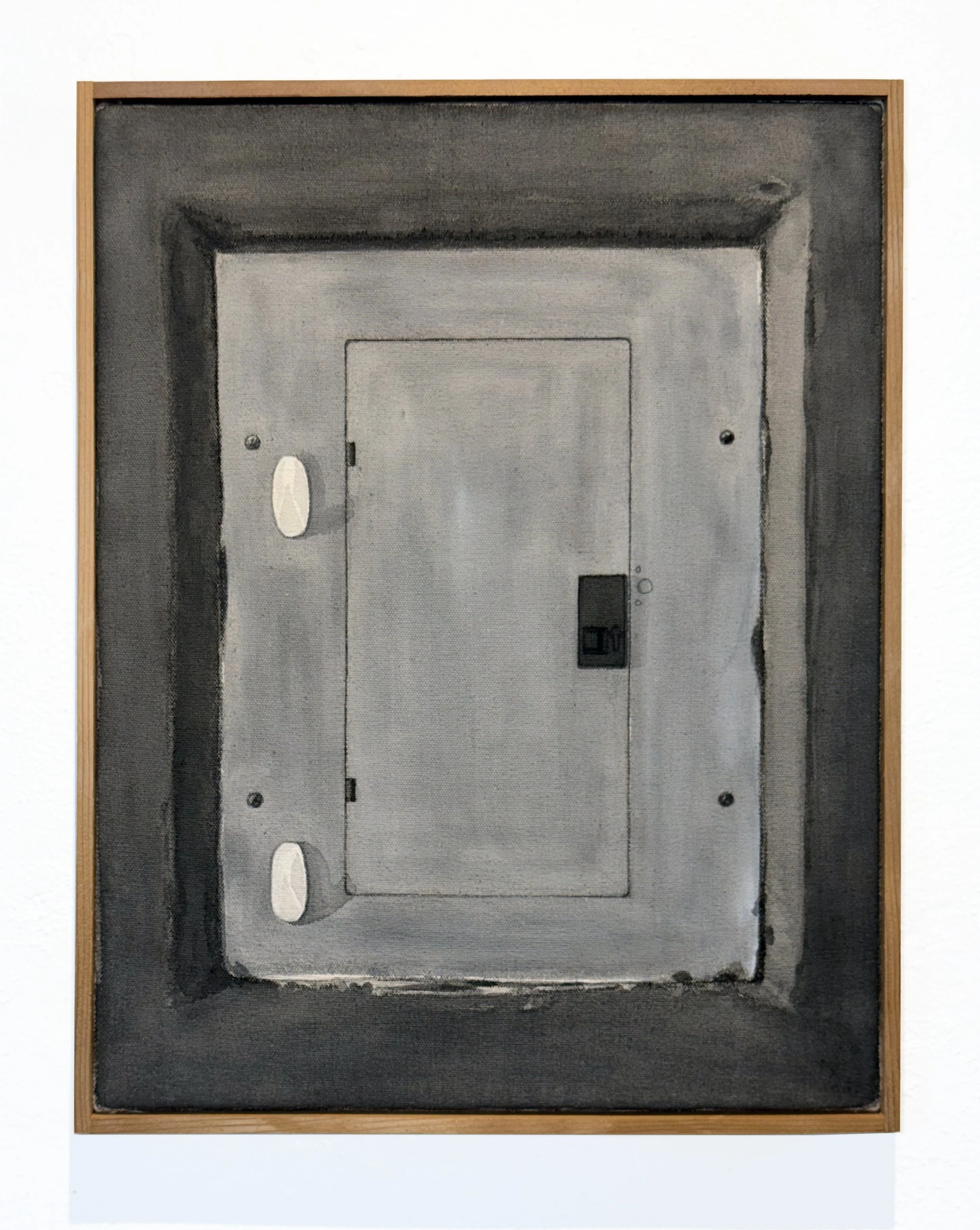   Electrical Panel, Luquillo , 2026 black gesso on canvas 14 × 18 in (36 × 46 cm) in artist-made western cedar frame 