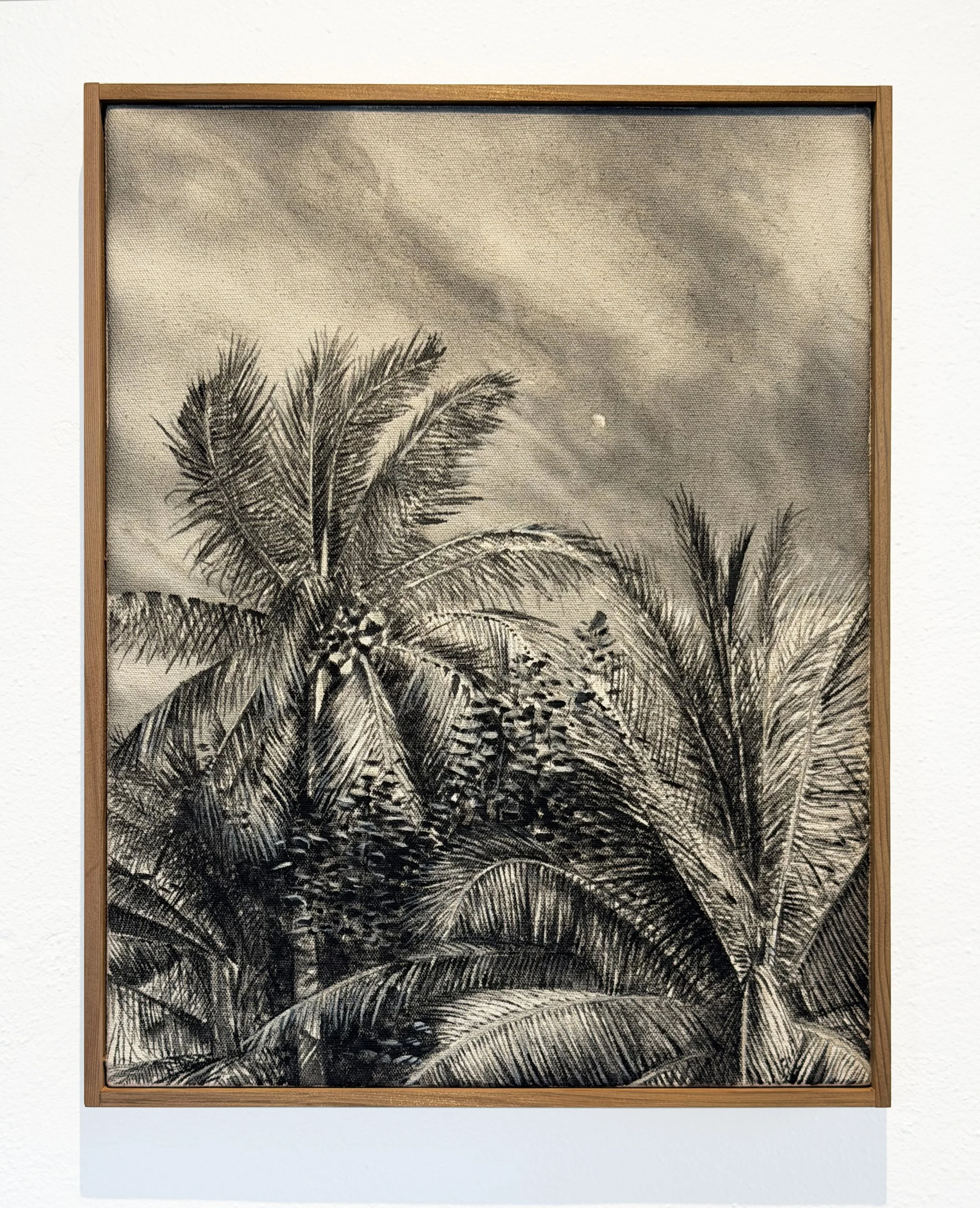   Luquillo (y Luna) , 2026 black gesso on canvas 14 × 18 in (36 × 46 cm) in artist-made western cedar frame 