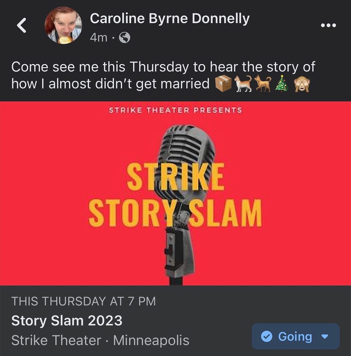 @strike_theater on Thursday, I&rsquo;ll be telling the story of a dirty trick that almost ended my relationship. It&rsquo;ll be fun! #storytelling #truestory