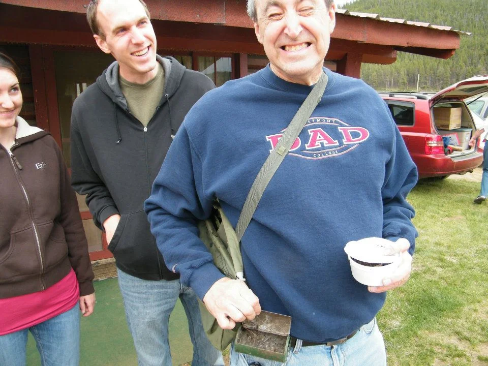 Dad - loving life. Apparently excited about worms.