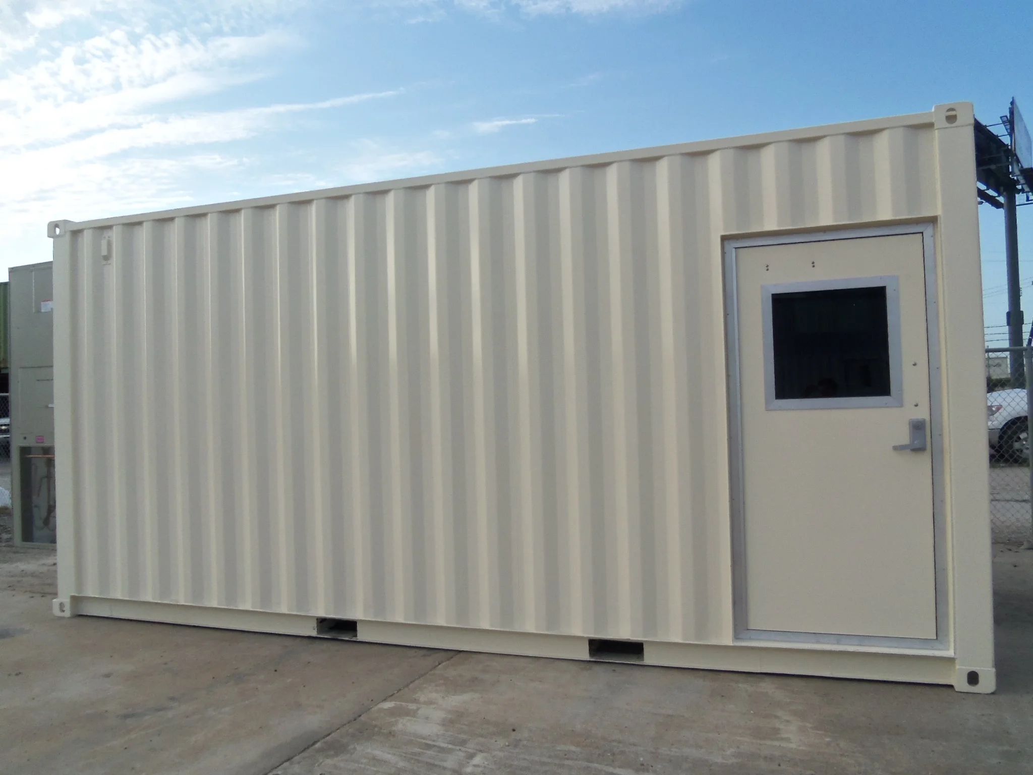 We start with NEW ISO shipping containers, then modify to your specifications. We install framed openings, blast + paint your choice of color, frame/ wire/ insulate/ finish the interior, and install modular cabinets/ furnishings. Projects are fully turnkey!
