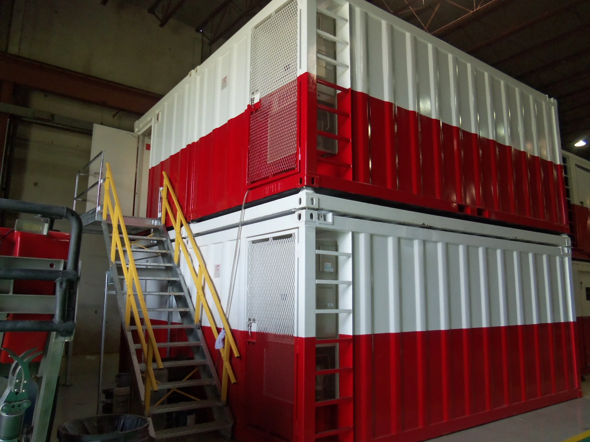 Stair, landing, handrails