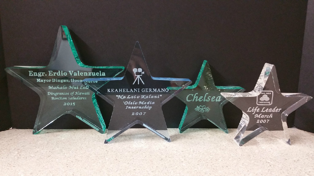 Star Series ACR-STAR-A (7") - 56.00, ACR-STAR-B (6.5") - 38.00, ACR-STAR-C (5") - 23.00, ACR-STAR-D (5") - 28.00 Available in Blue, Jade, or Clear