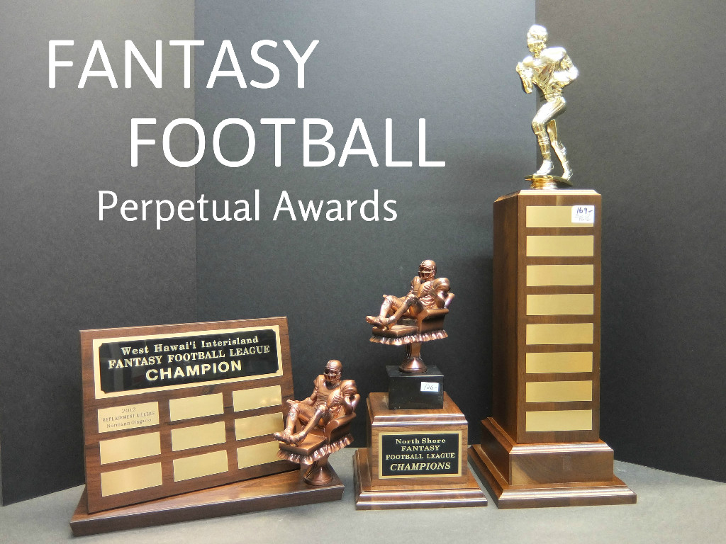 FANTASY FOOTBALL PERPETUAL - 98.00, FANTASY FOOTBALL RESIN - 126.00, FANTASY FOOTBALL PERPETUAL TOWER - 169.00 First plate is included on all perpetuals