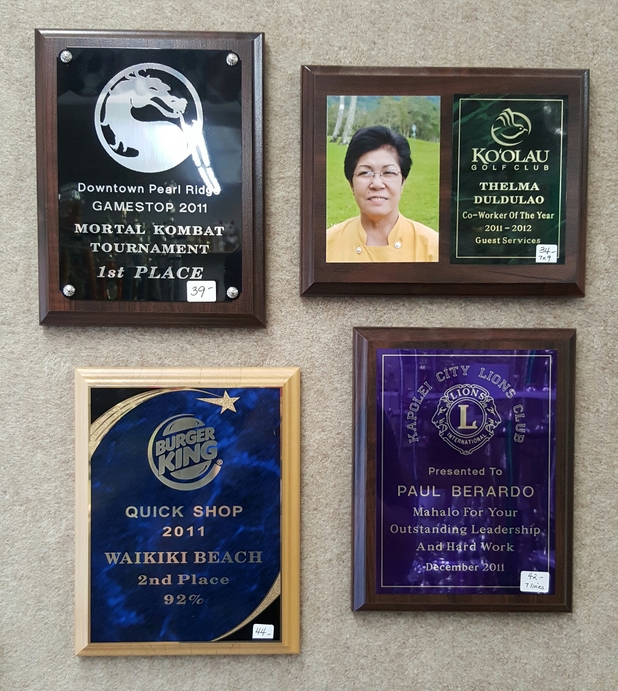 7x9 Plaque Samples 39.00, 34.00, 44.00, 42.00