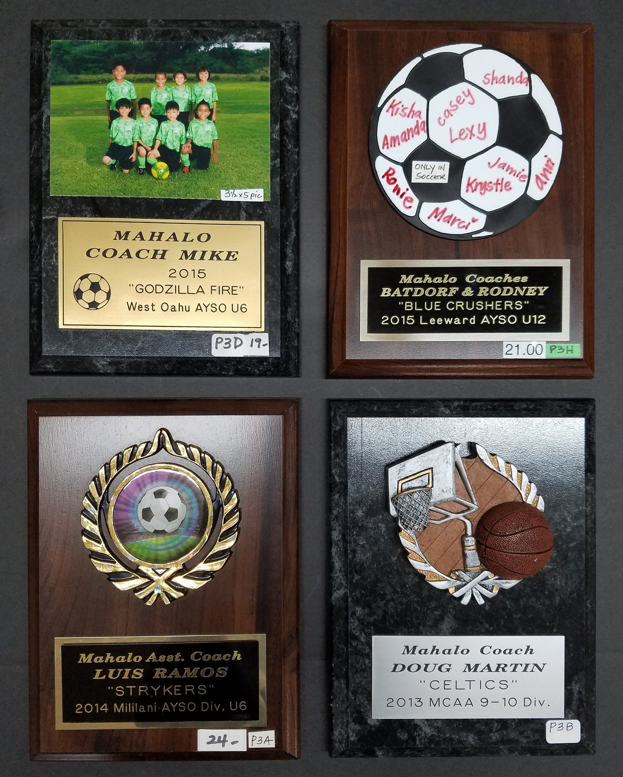 6x8 Plaques P3D - 19.00, P3H - 21.00, P3A - 24.00, P3B - 18.00
