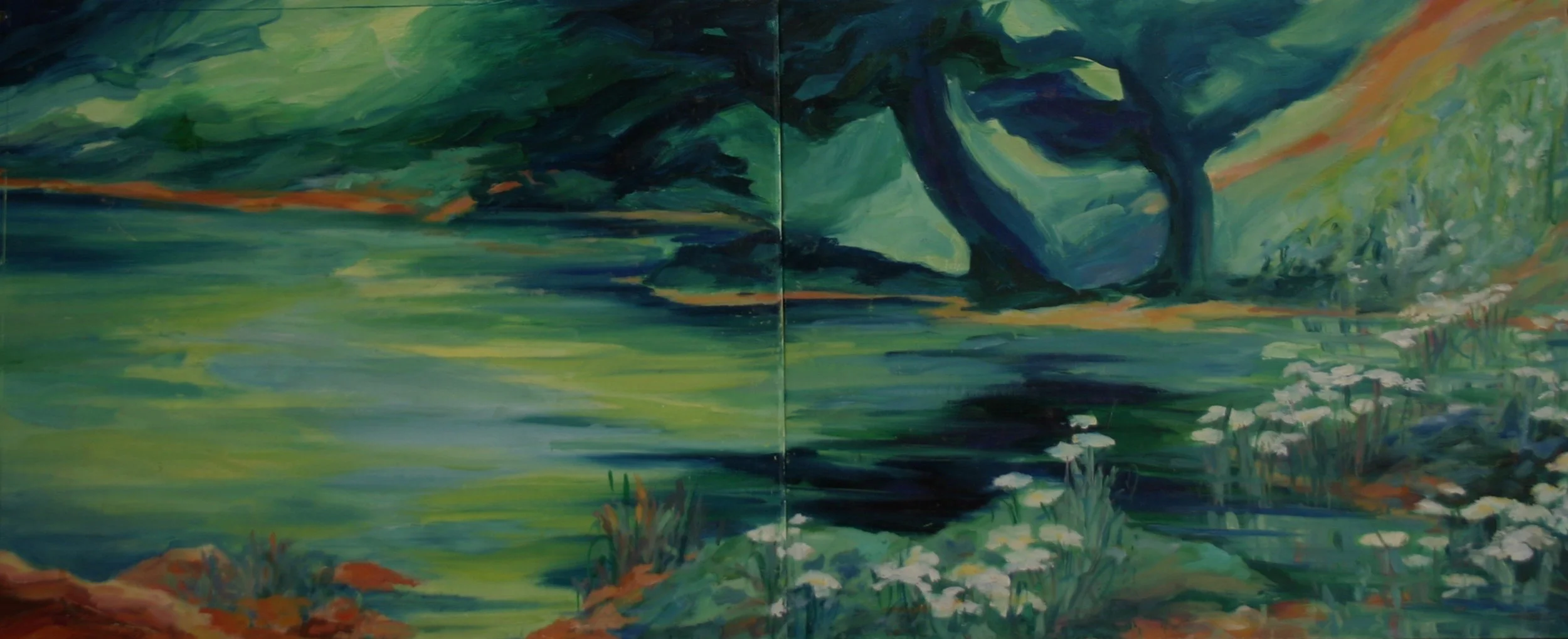 Green River, Oil on panel, Diptych, 35"x14"
