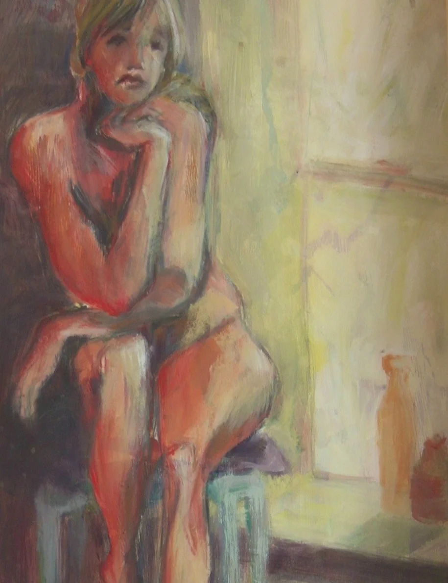 Nude by window, Mixed media on paper, 7 l/2"x9 1/2" image. 