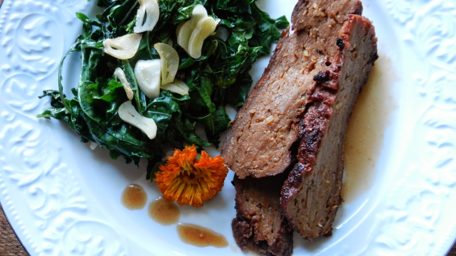 Braised Seitan Au Jus With Garlic Greens