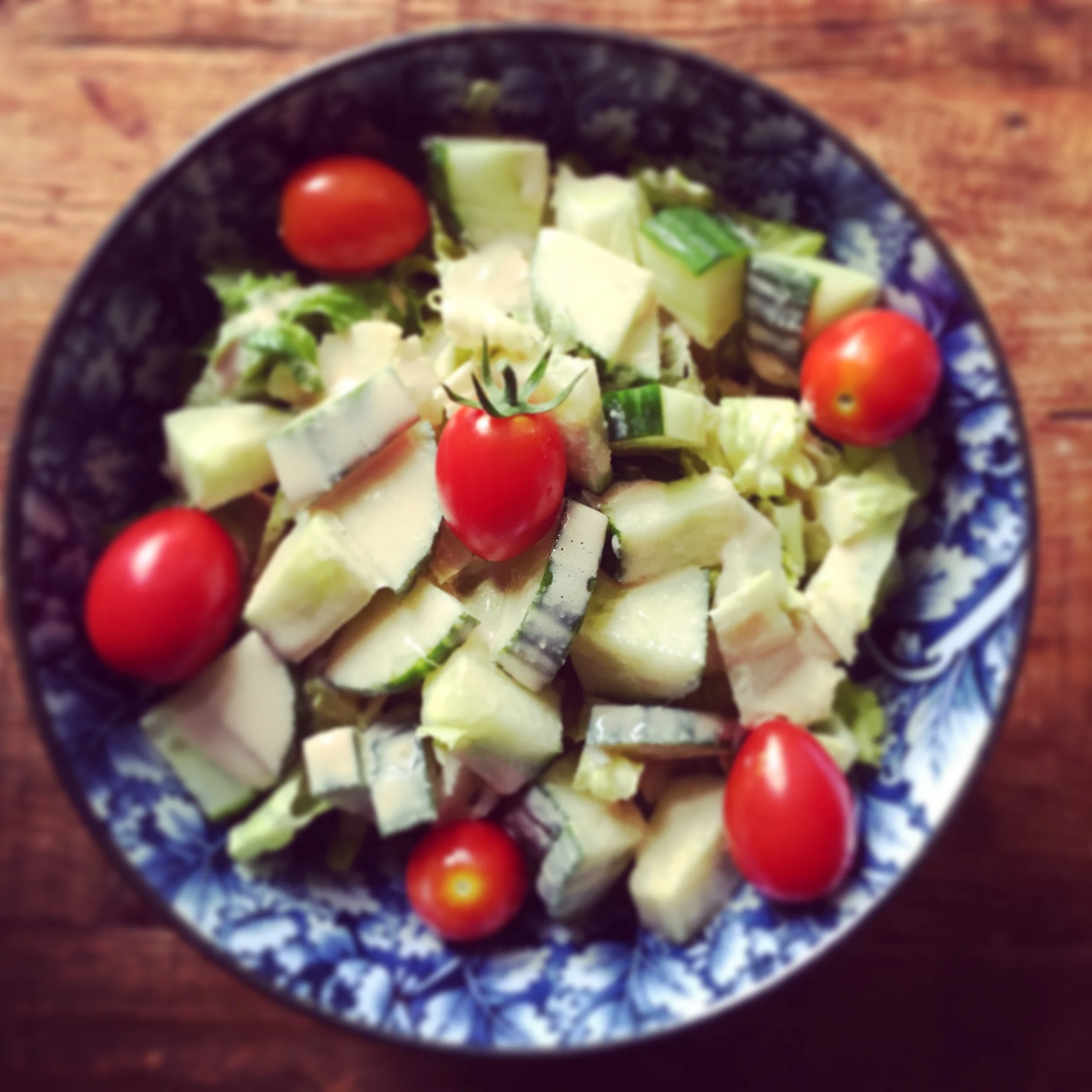 Romaine, tomatoes, cucumbers and dijon {recipe coming up in our next class! }