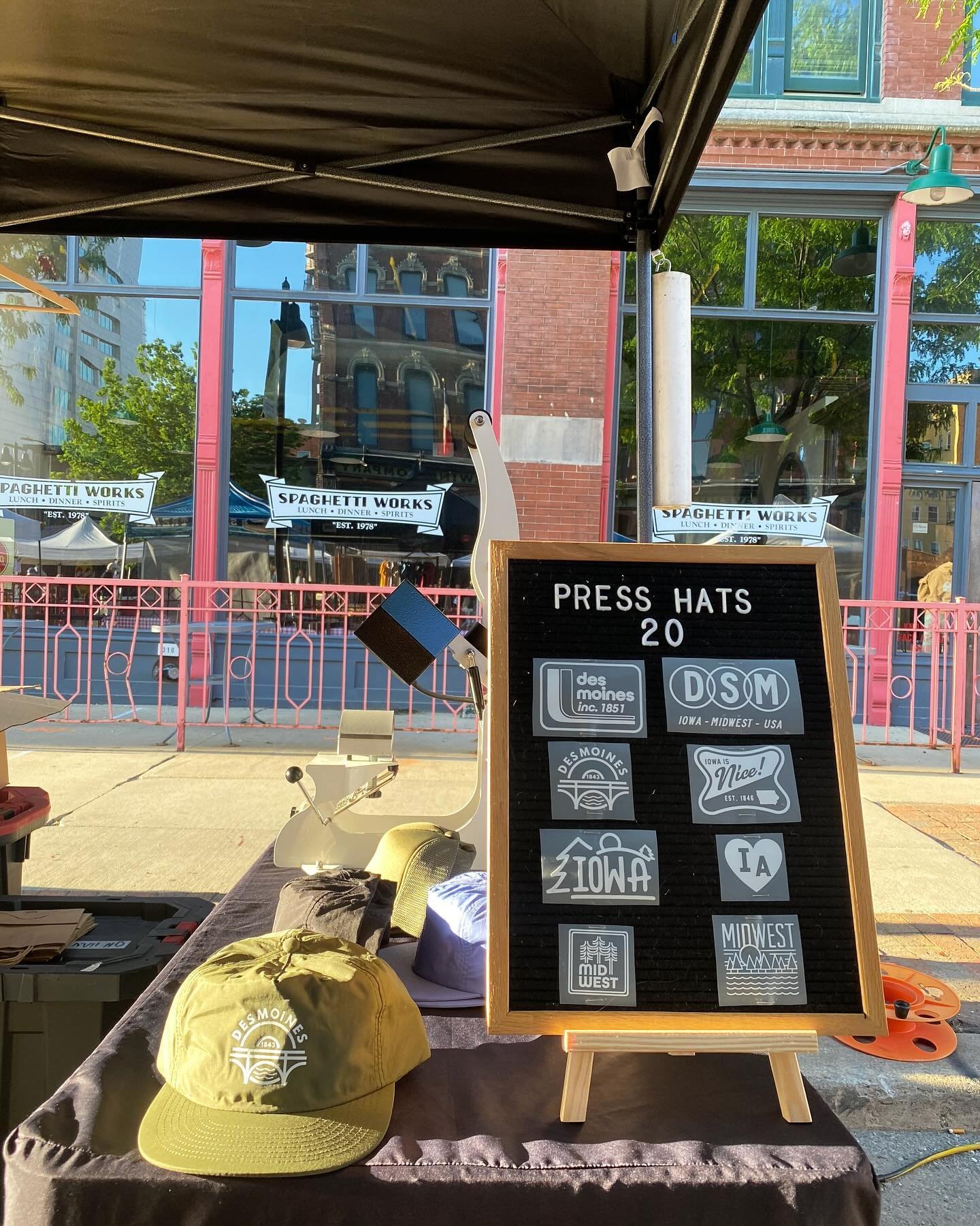 We&rsquo;re pressing hats at the @dtfarmersmarket today! Pick your hat, pick your design, we press it and you walk away looking fresh ✌🏼