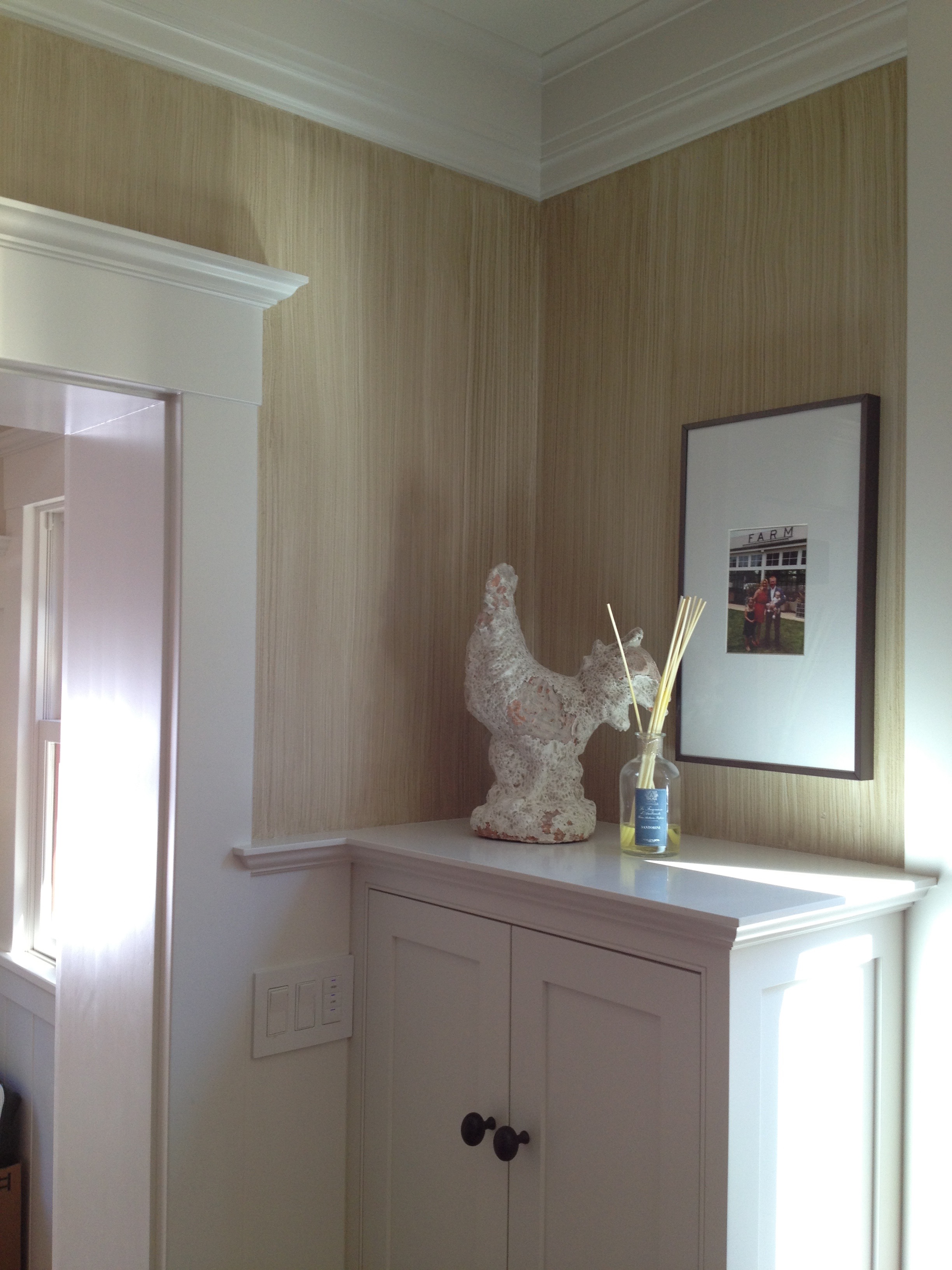 The dragged finish of controlled brushmarks creates a finely striped surface with a subtle raw silk appearance.