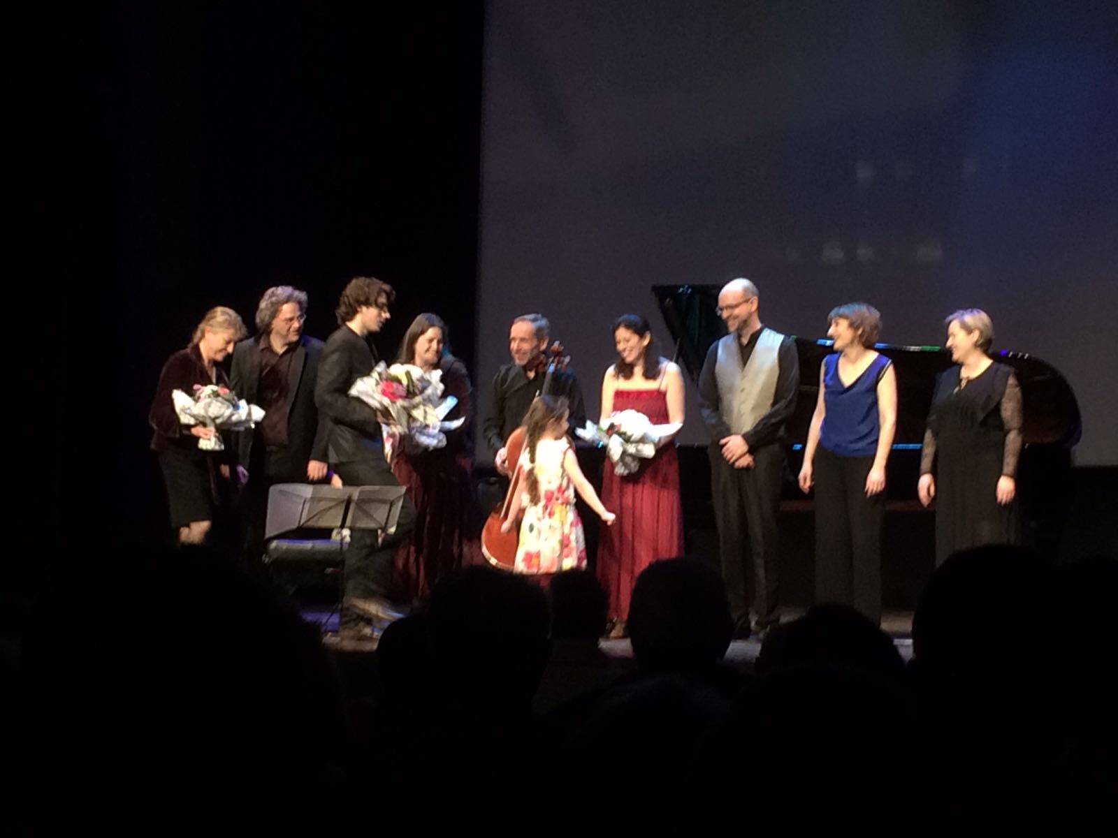 May 20th, 2017 concert, Festival de Violoncelle de Beauvais: Pascal Amoyel, Emmanuelle Bertrand,Philippe Muller, Louise Dubin, Matthieu Lejeune, Helene Jeanney, Emmanuelle Le Cann. Grange de la Maladrerie Saint-Lazare, Beauvais, France.
