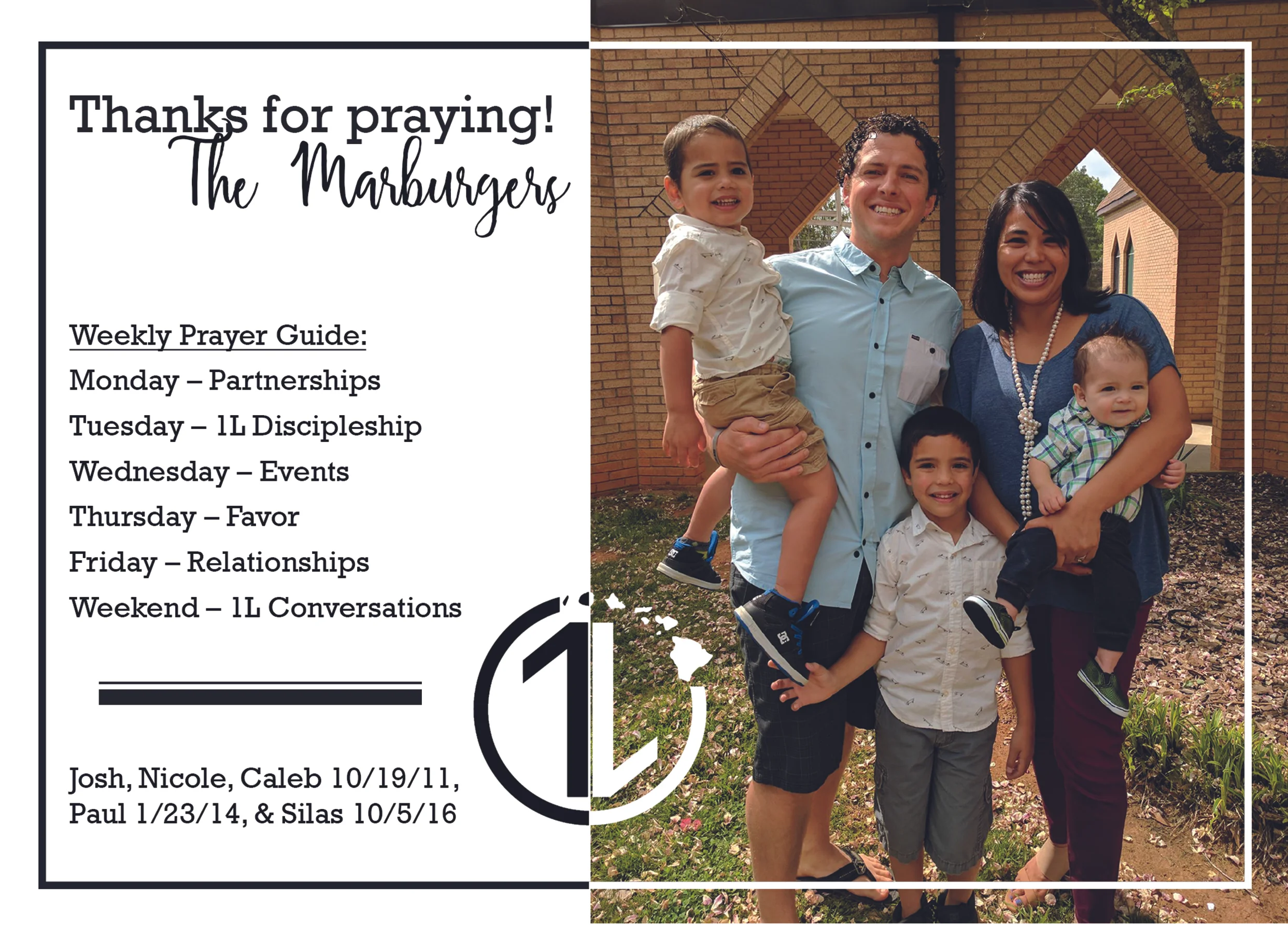 New Marburger Fam Prayer Cards & 1L Baptism Video