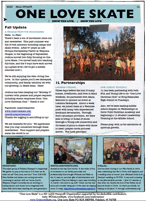 Fall @OneLoveSkate Newsletter from Marburger 'Ohana