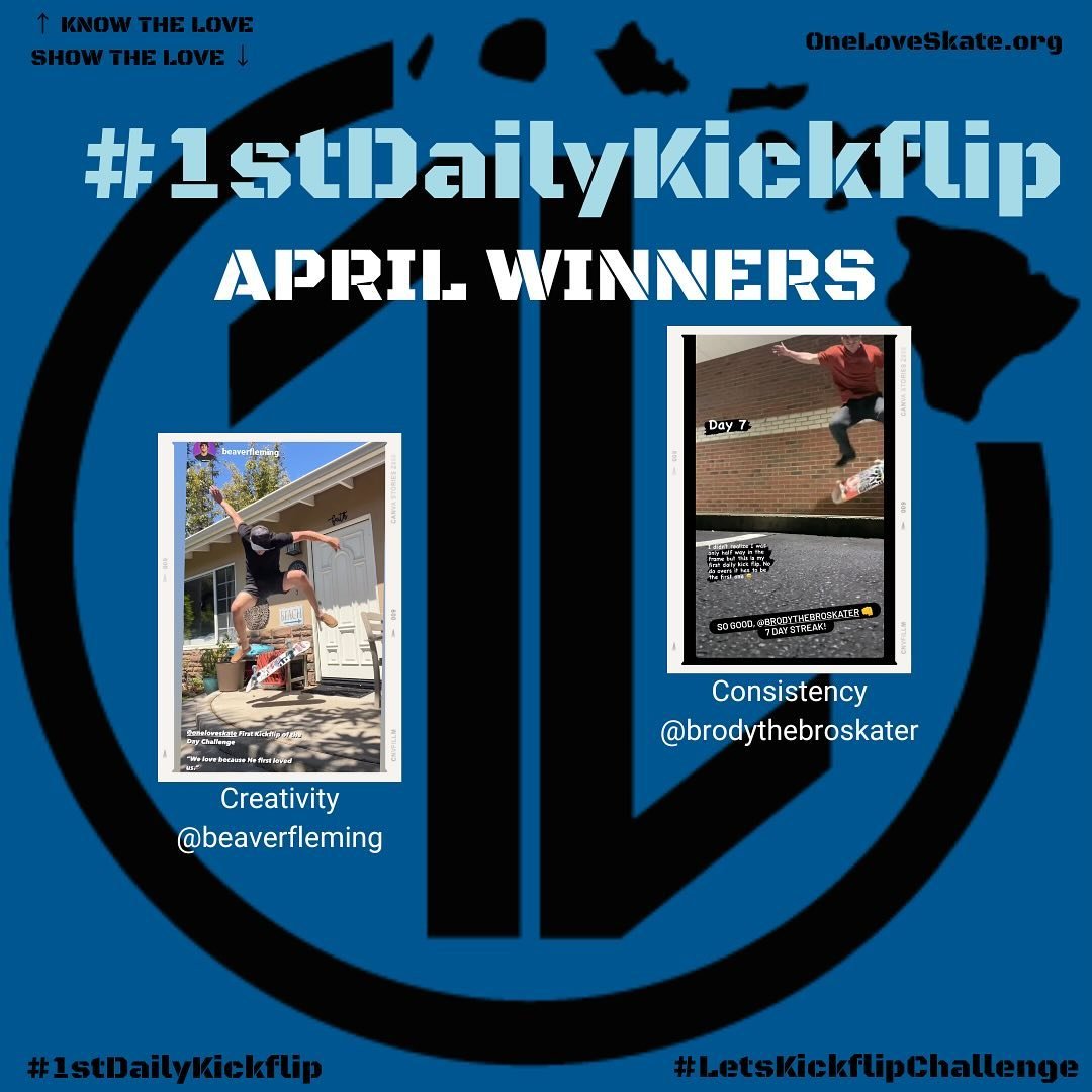 ✨1st Daily Kickflip Winners✨ 
Creativity: @beaverfleming 
Consistency: @brodythebroskater 

Keep tagging@oneloveskate with #1stDailyKickflip in your story for 2024 🤙 Prizes every month. ⬆️⬇️🛹

Sending &ldquo;Gas Cal Decal&rdquo; &amp; a discount fo