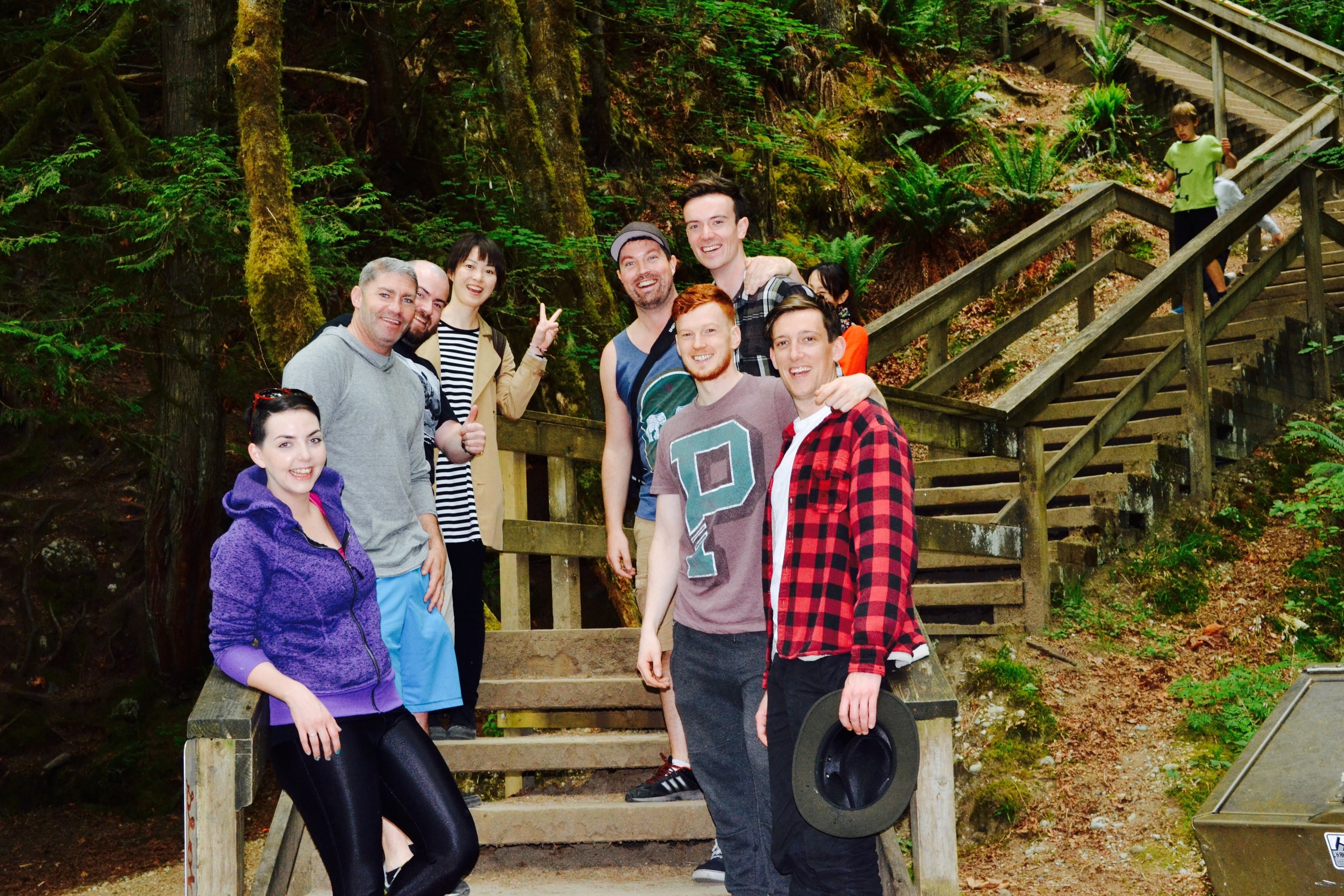 Group photo at Lynn Canyon during our one day Bike and Hike tour