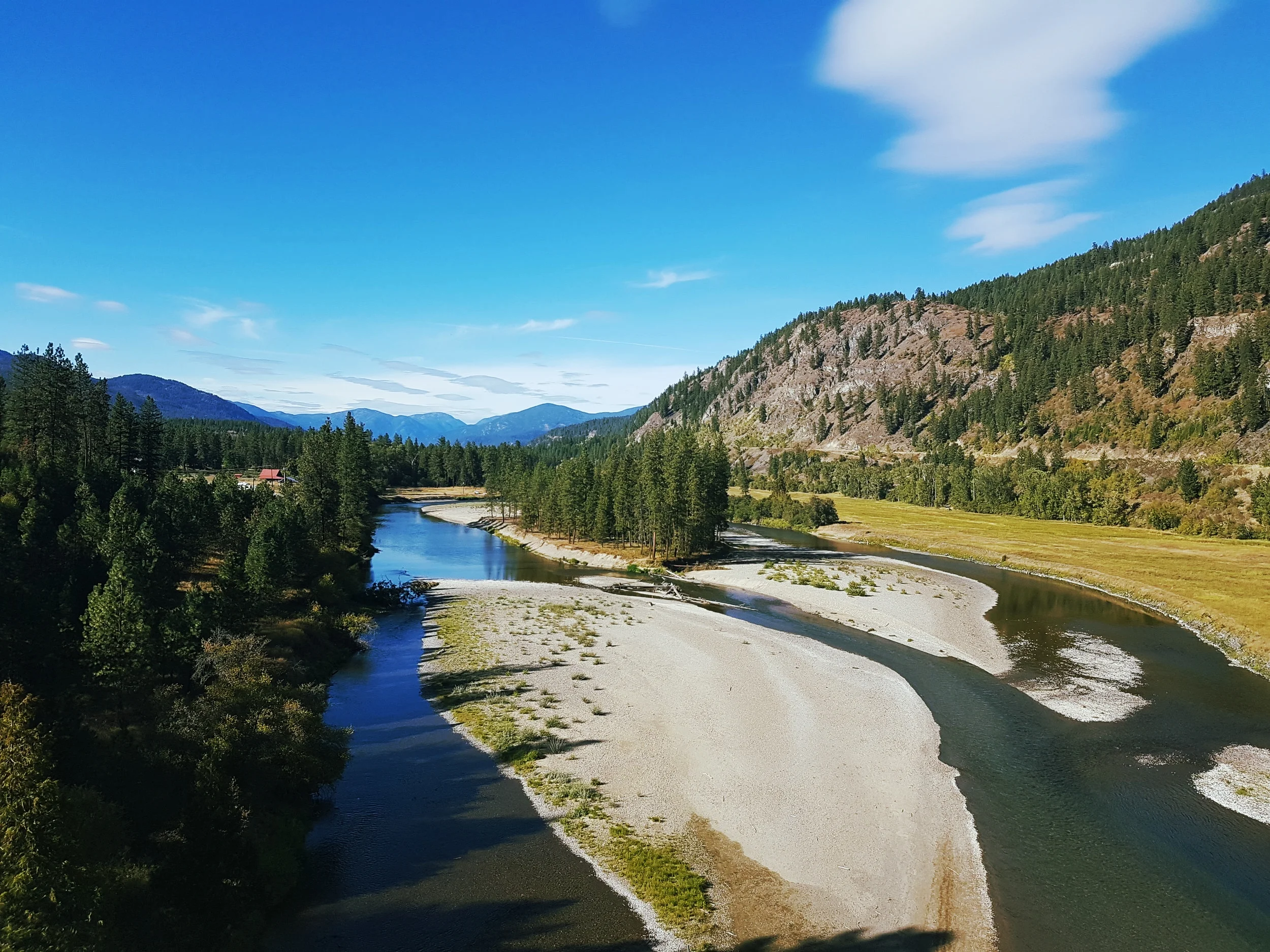 View from the Smitten Trestle overlooking the Kettle River and Peaks of Gladstone Provincial Park