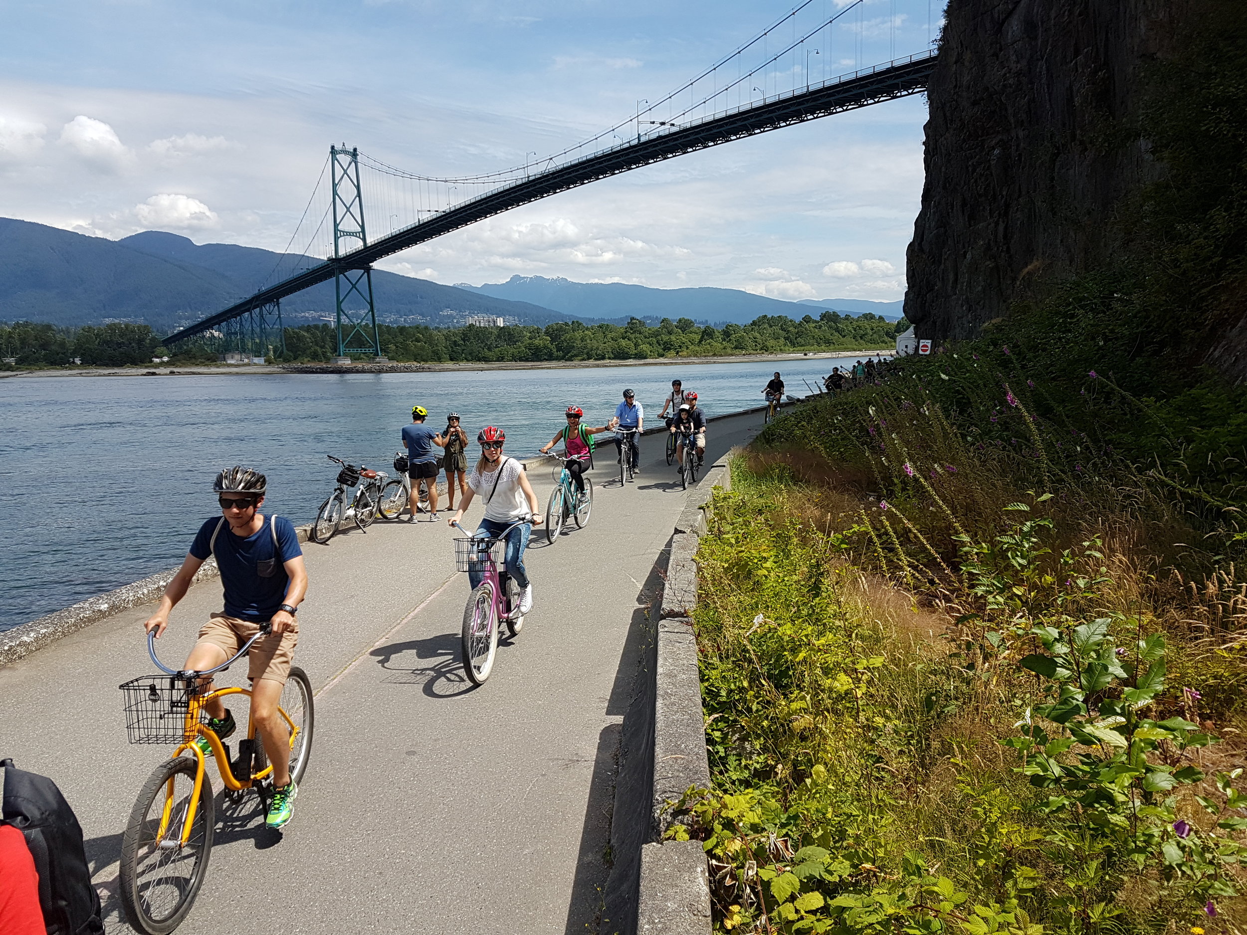 Cycling on the Sea Wall during our Vancouver City tour