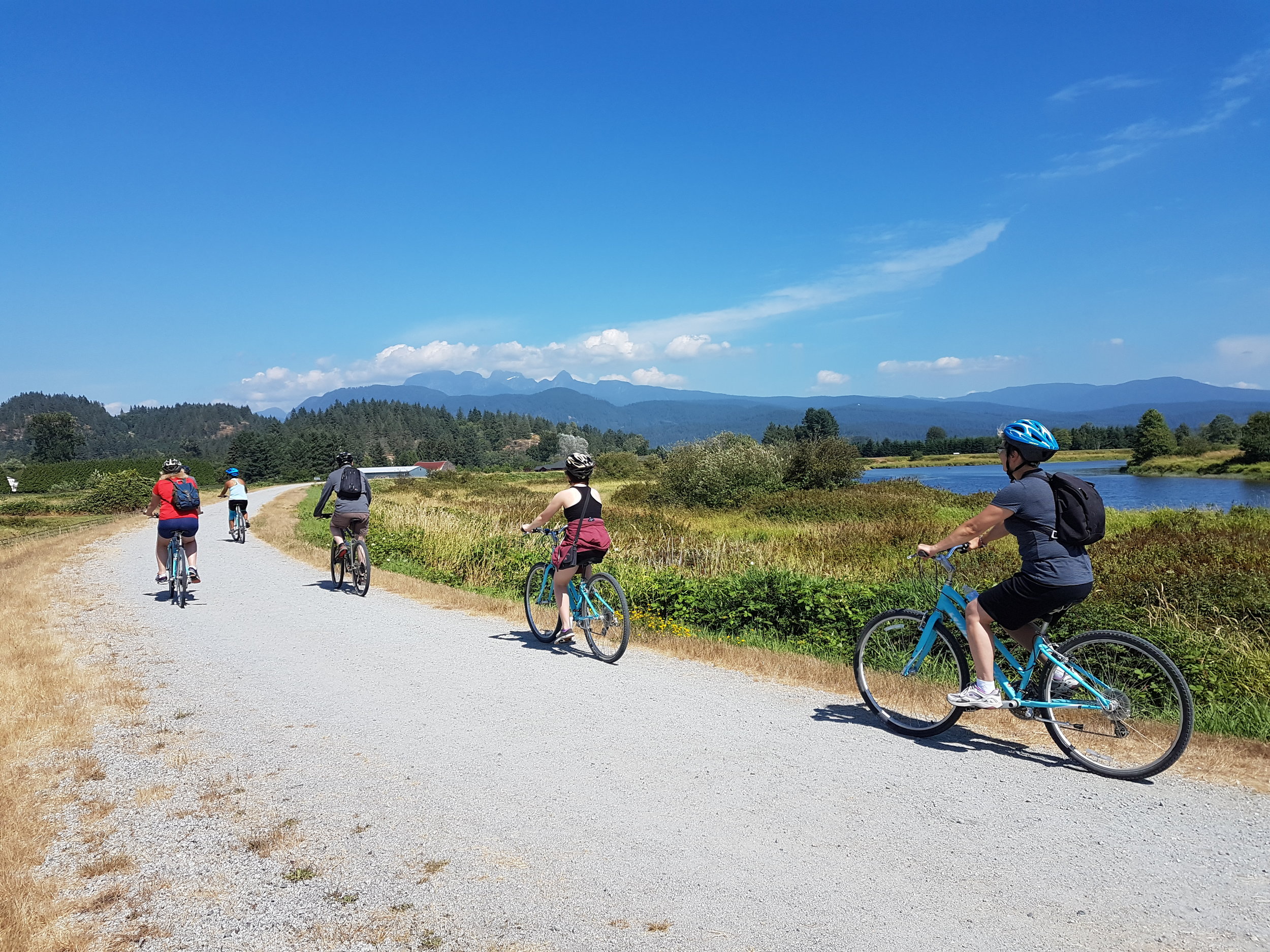 Biking during our tour at Pitt Meadows