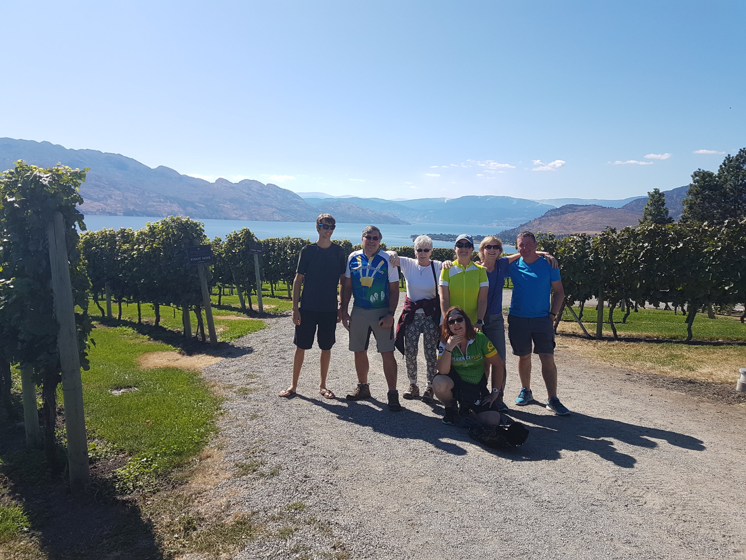 Group photo at one of the wineries during our Okanagan bike holiday